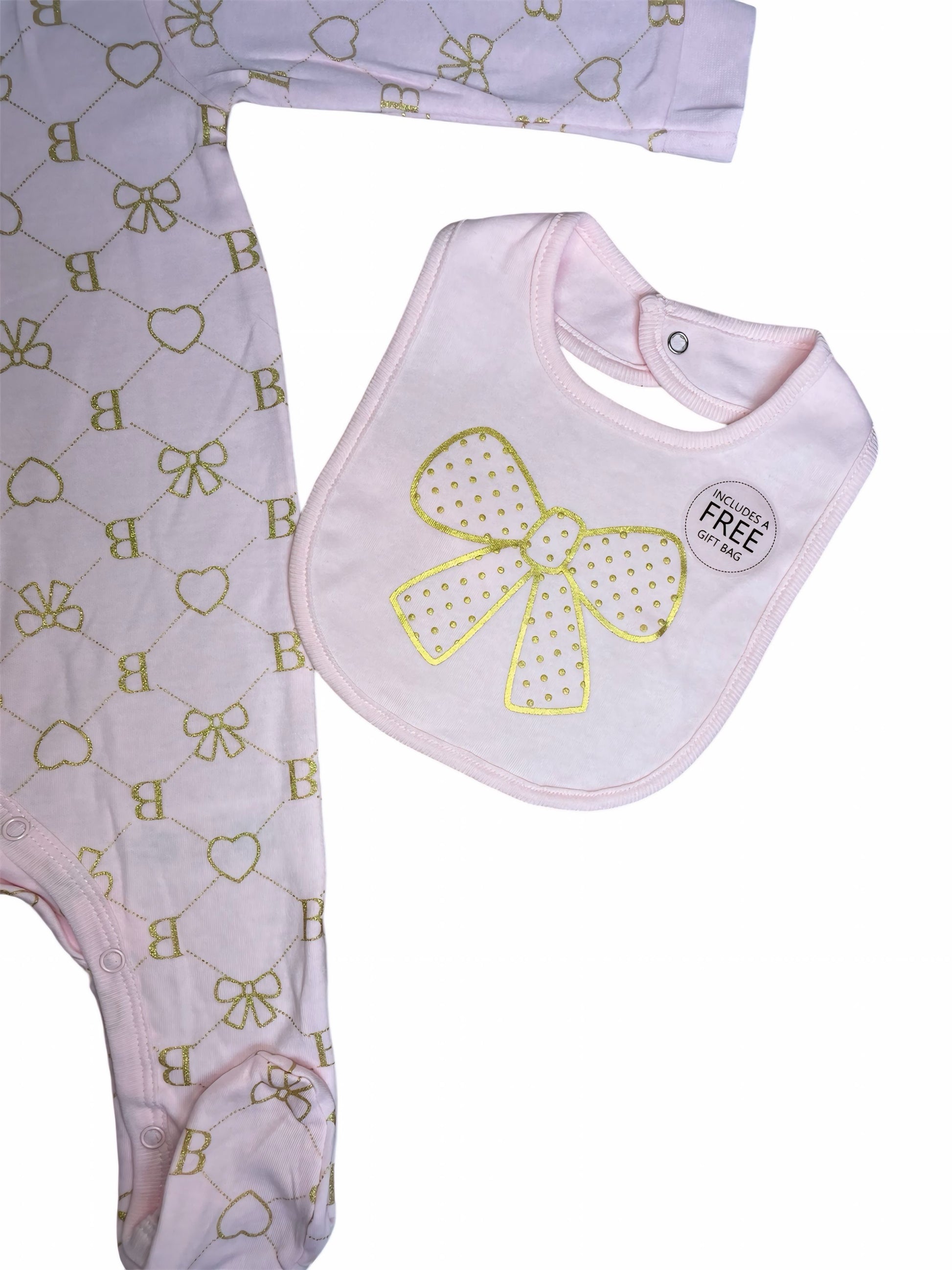 5-delige Roze Babyset met Strik- en Hartjesprint