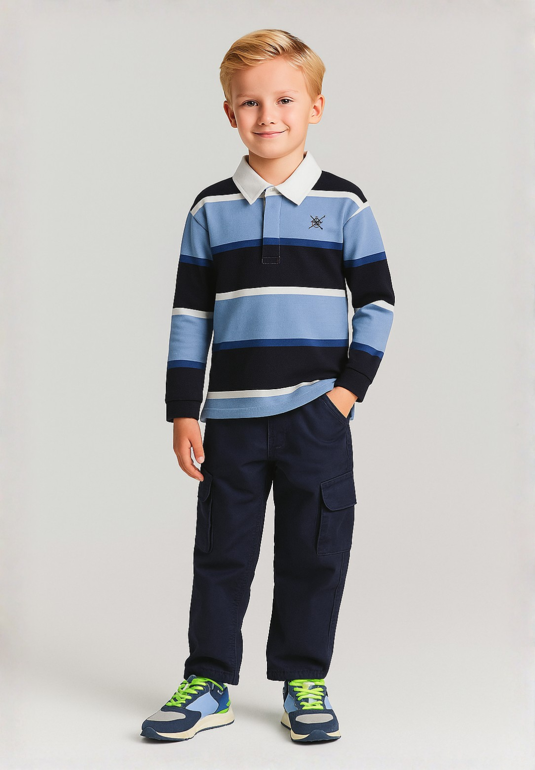 Minoti Gestreepte Polo Longsleeve Blauw – Jongensshirt met Kraag