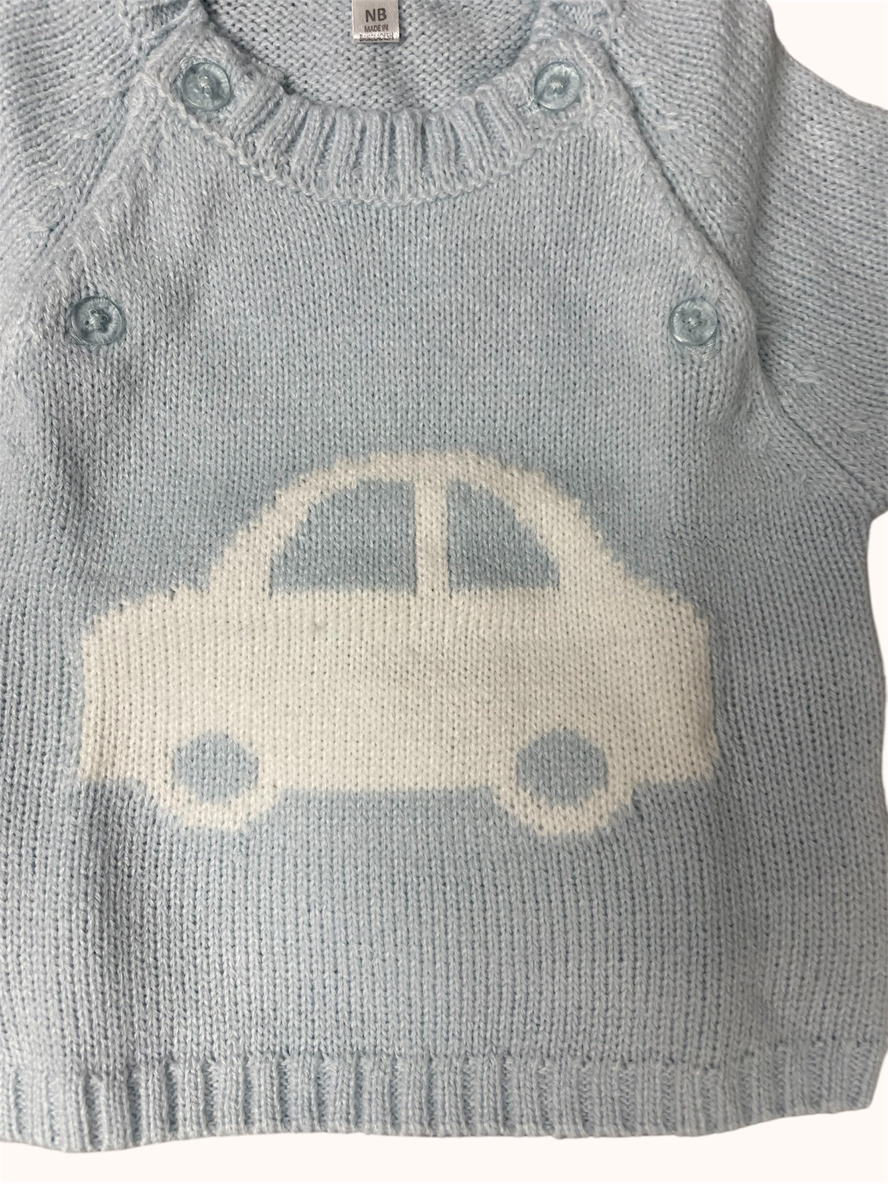 Stijlvol Blauw Gebreid Babysetje met Auto