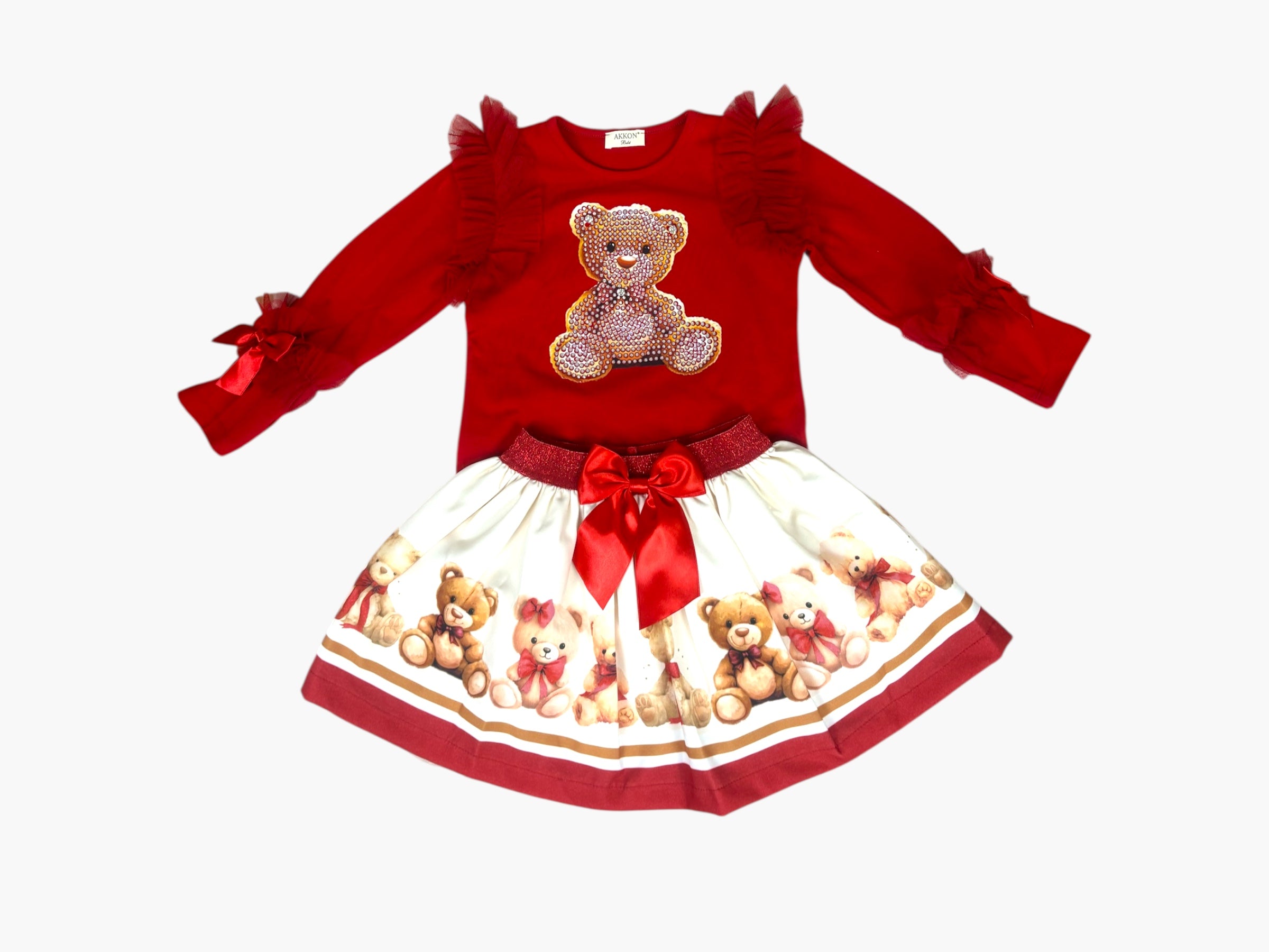 Rood 2-delig set met teddybeerprint en grote strik
