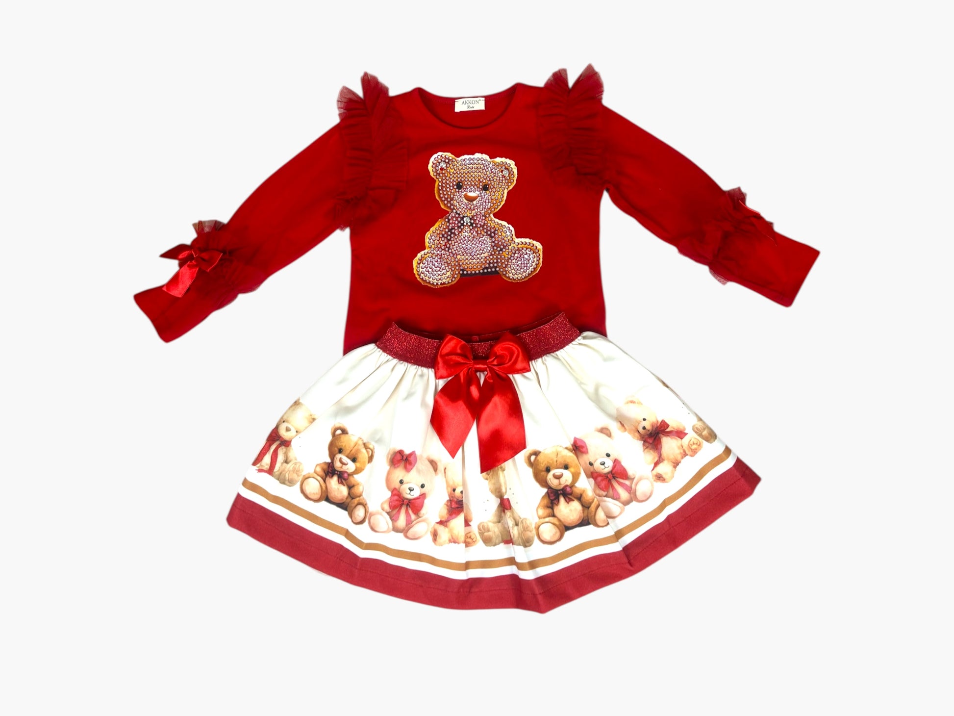 Rood 2-delig set met teddybeerprint en grote strik
