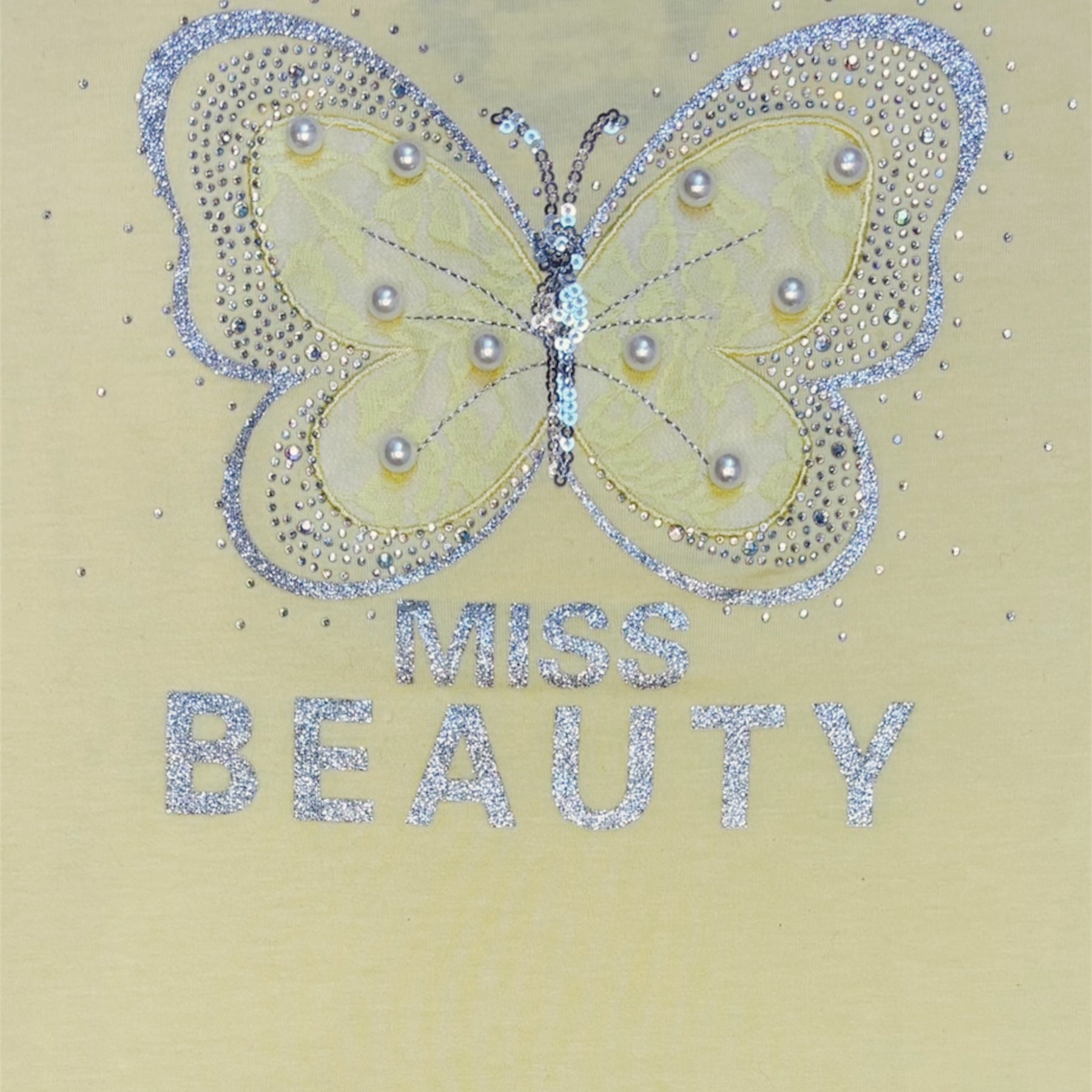Gele T-shirt met Glitter Vlinder – “Miss Beauty”