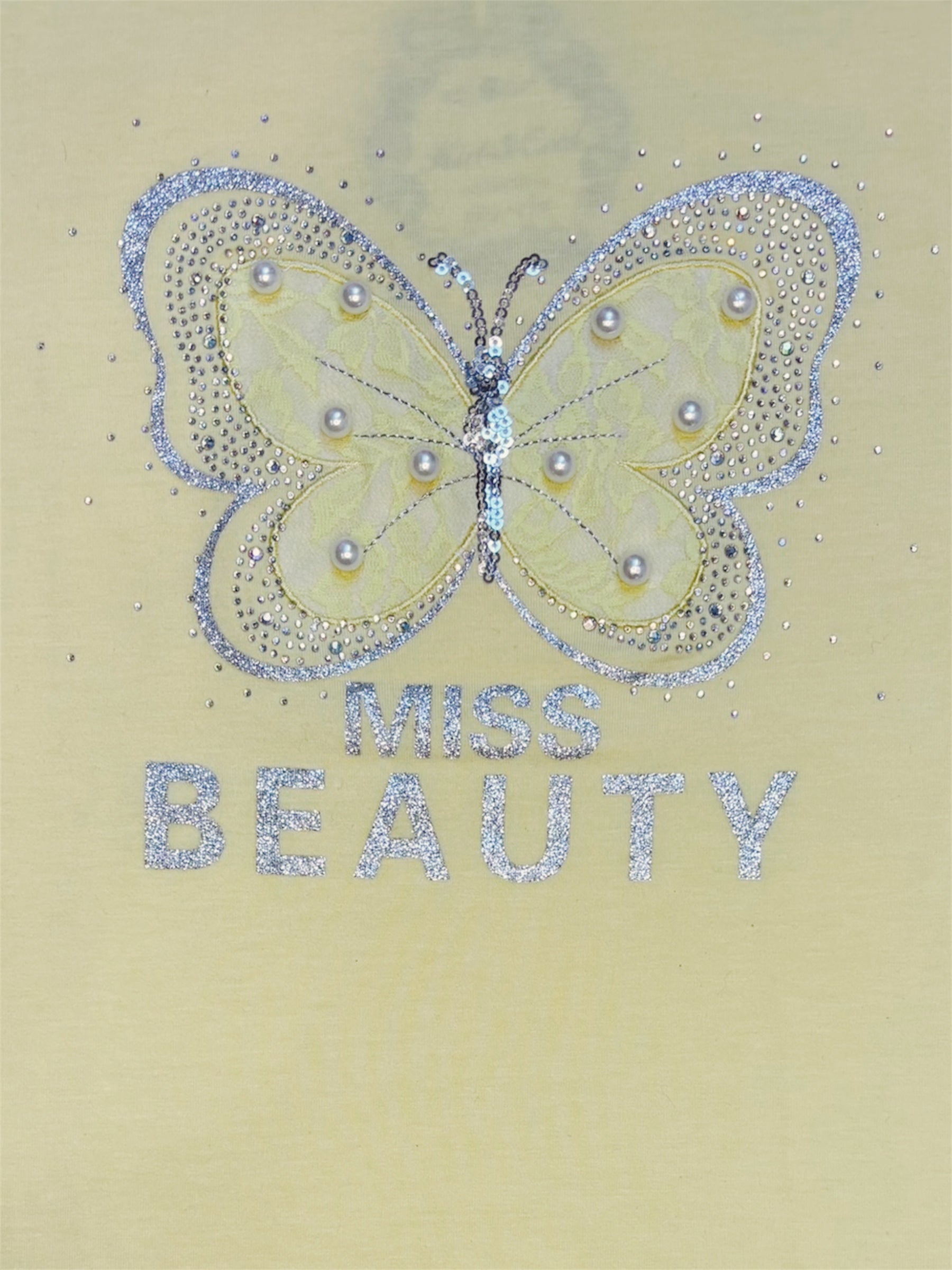 Gele T-shirt met Glitter Vlinder – “Miss Beauty”