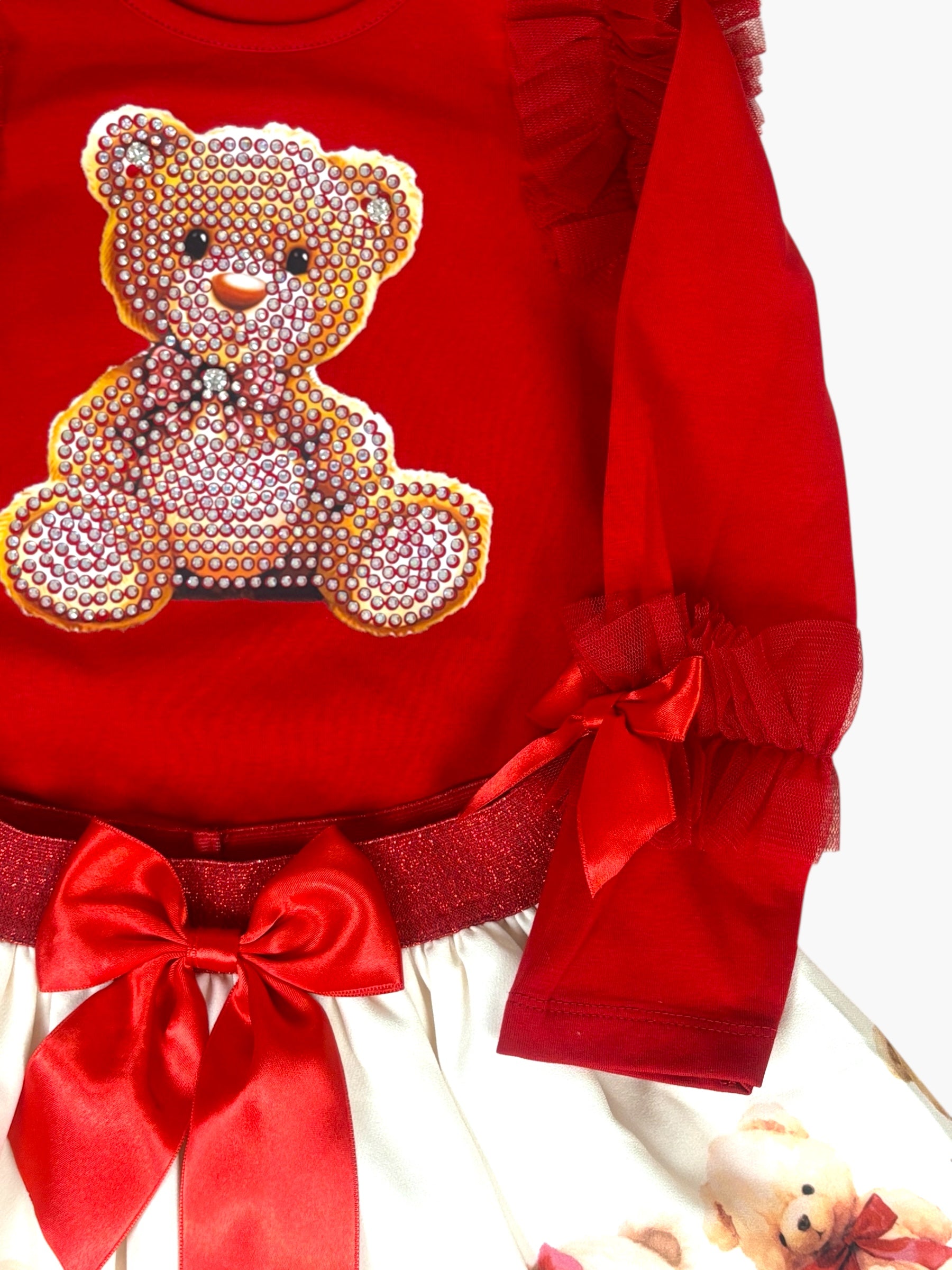 Rood 2-delig set met teddybeerprint en grote strik