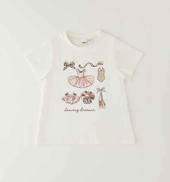 Wit t-shirt met dancing dreamer balletprint uit de 3-delige meisjesset van iDO