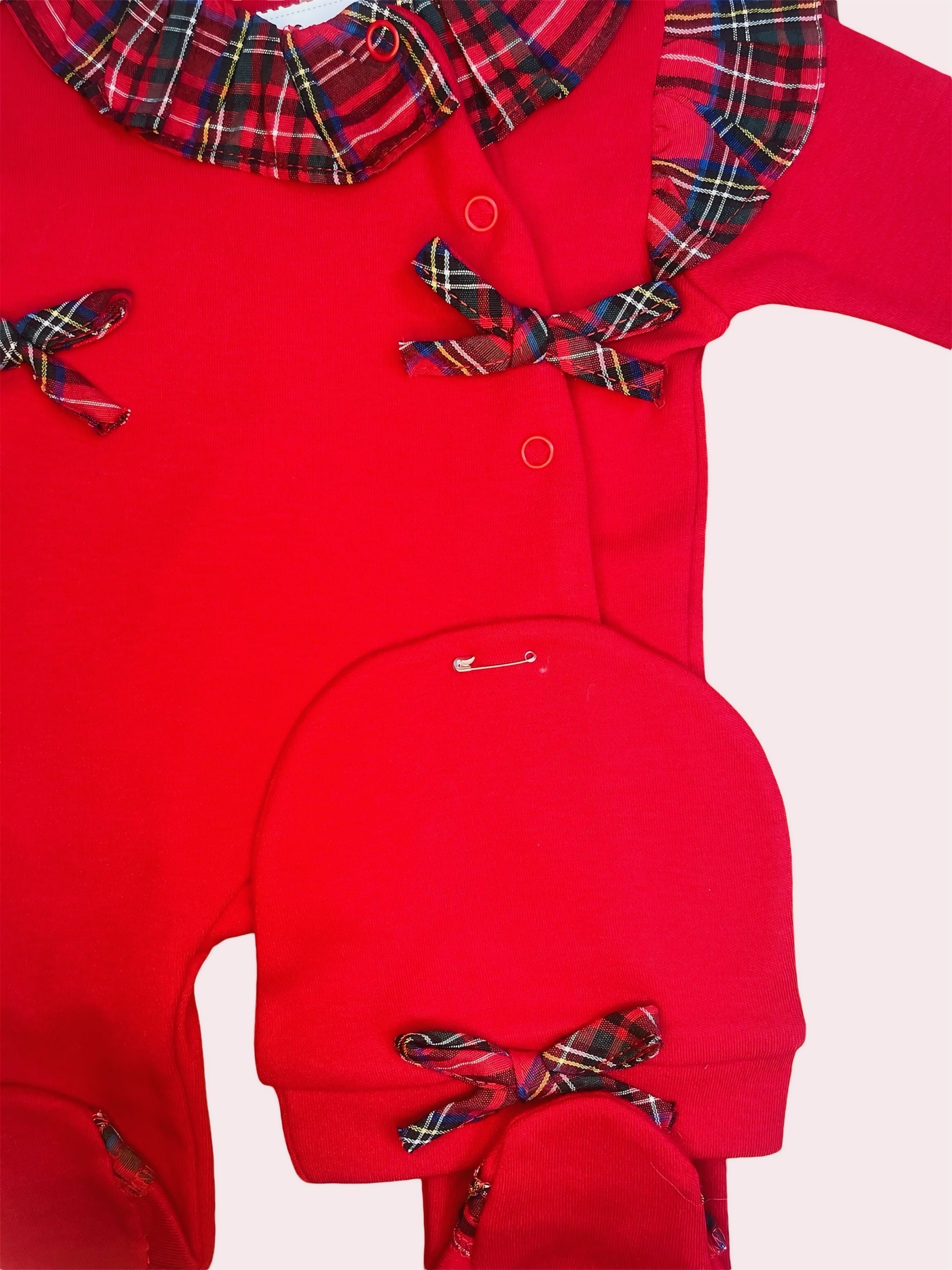 Rood Babyrompertje met Geruite Kraag en Muts
