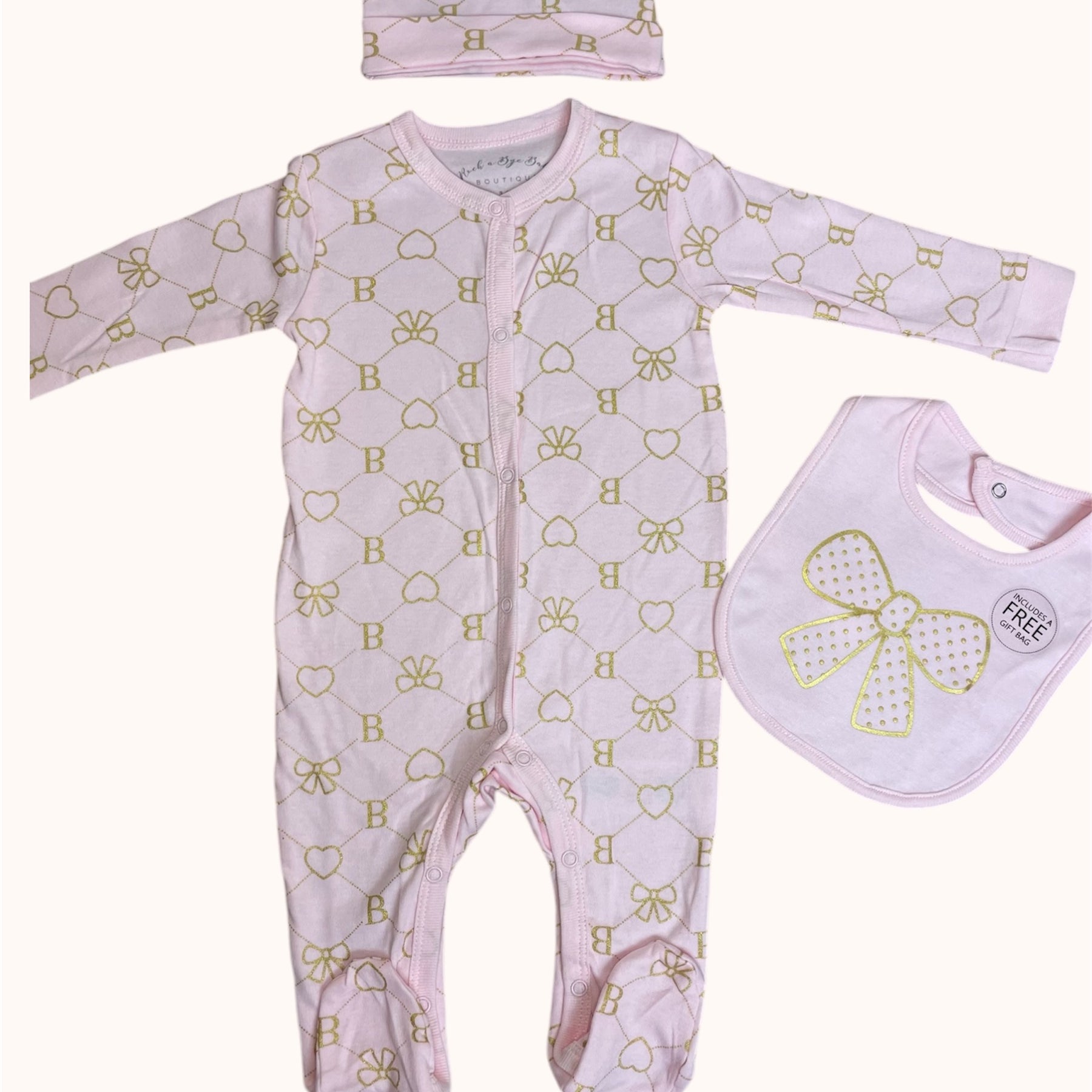 5-delige Roze Babyset met Strik- en Hartjesprint