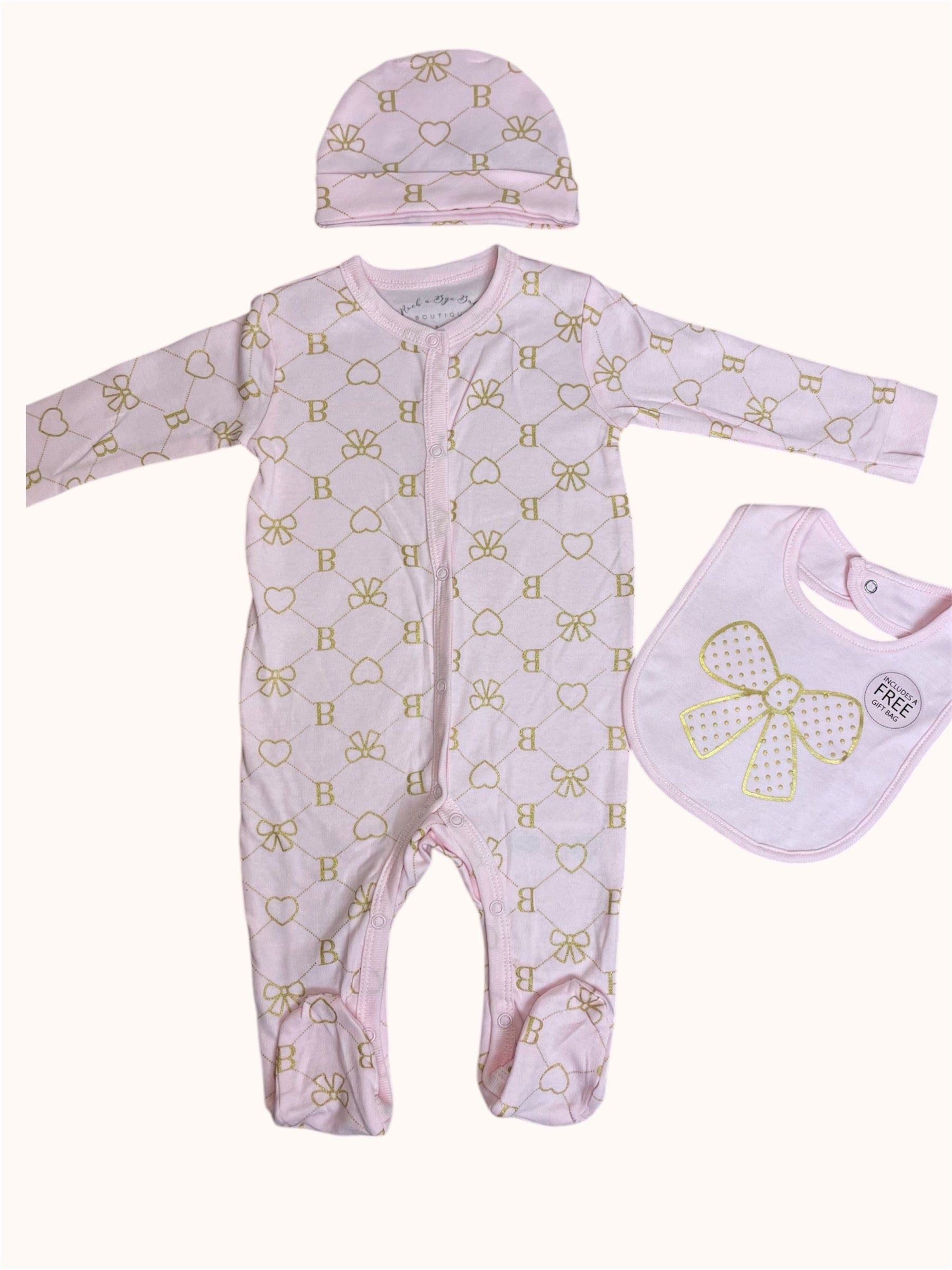 5-delige Roze Babyset met Strik- en Hartjesprint