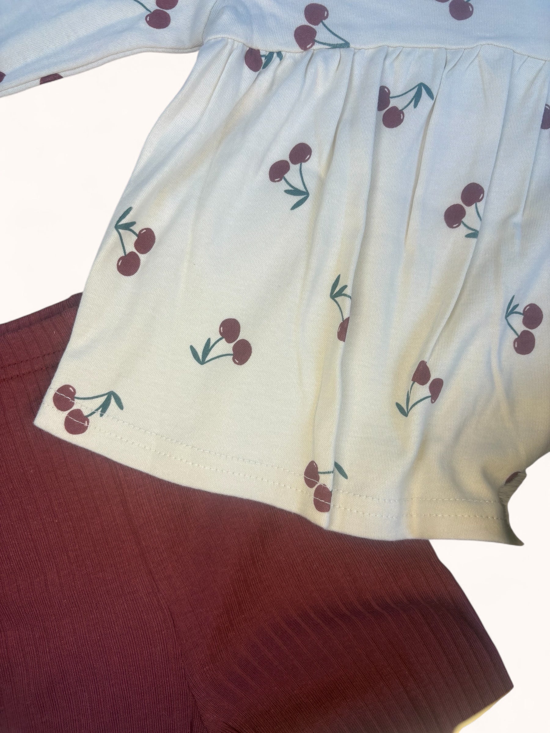 Baby meisjes set met kersenprint en faux fur gilet