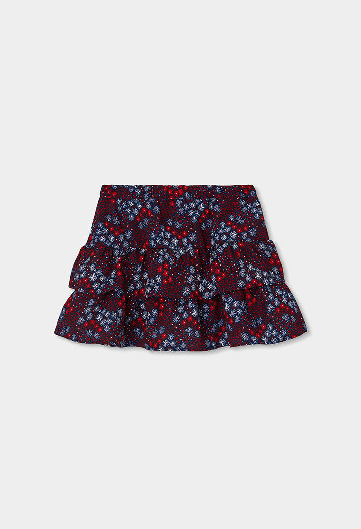blauwe Boboli volantrok voor meisjes met bloemenprint, vooraanzicht