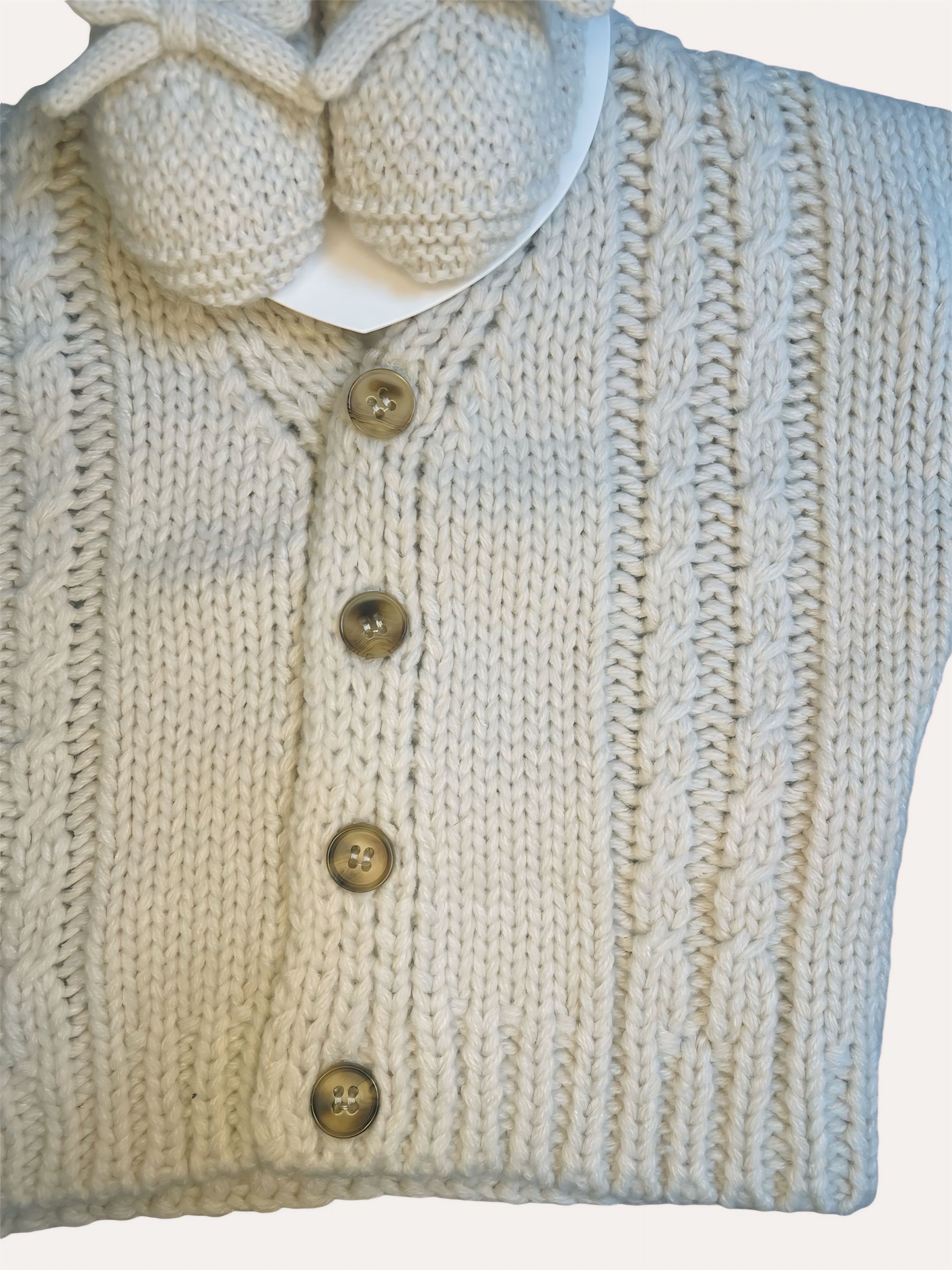 Beige Gebreid Babyvestje Set en Slofjes