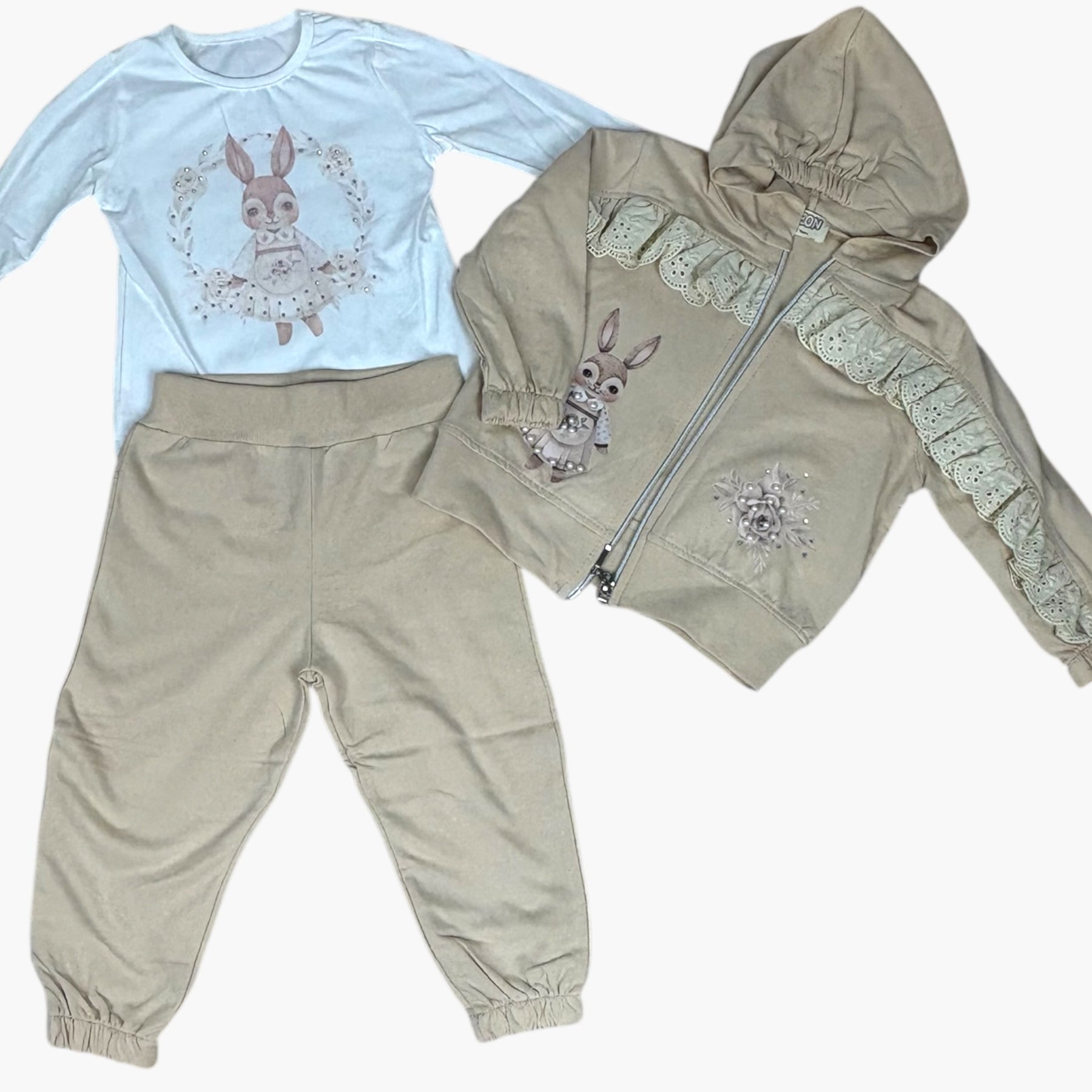 3-delige meisjesoutfit met konijntje (1-4 jaar)