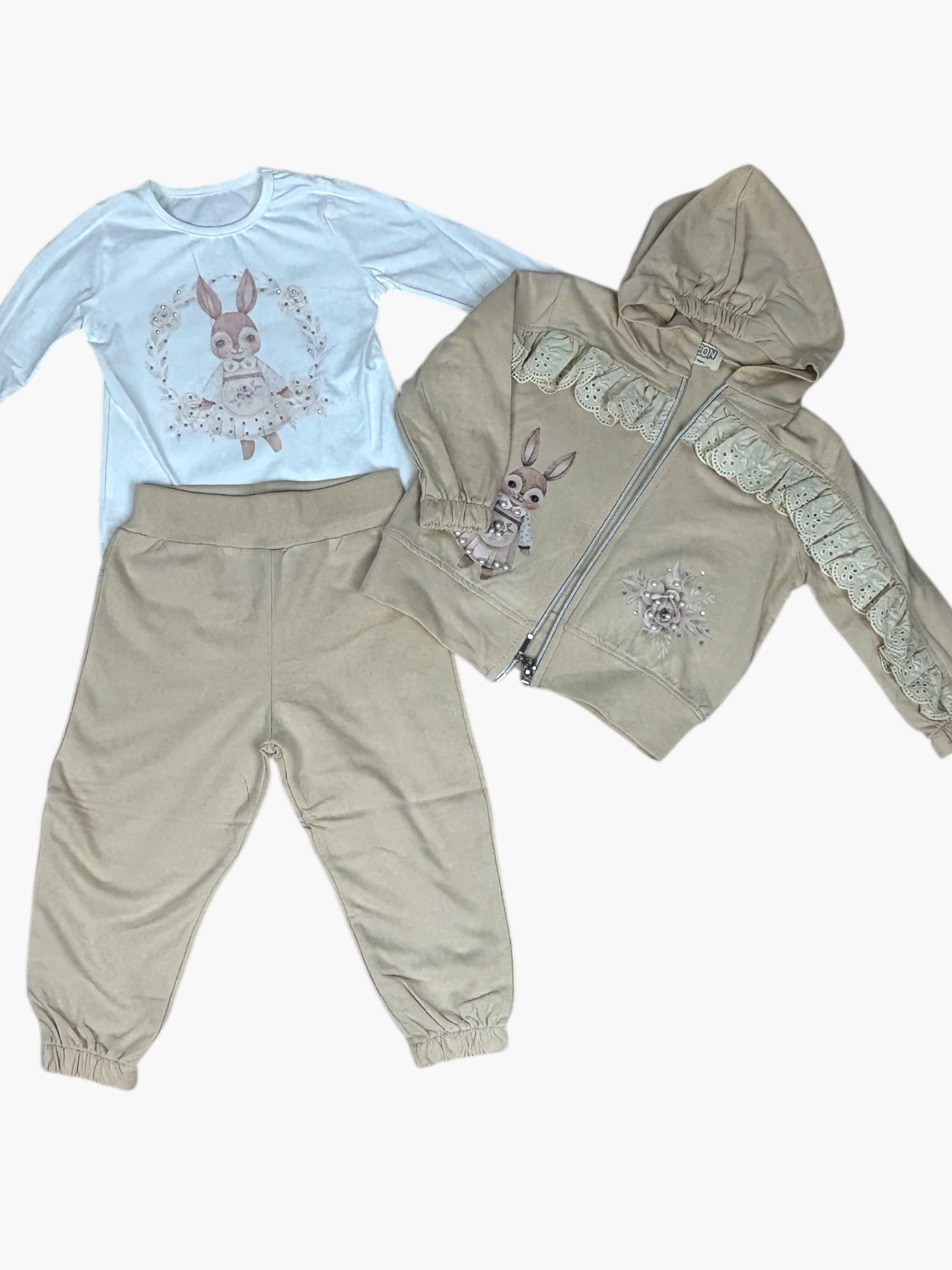3-delige meisjesoutfit met konijntje (1-4 jaar)