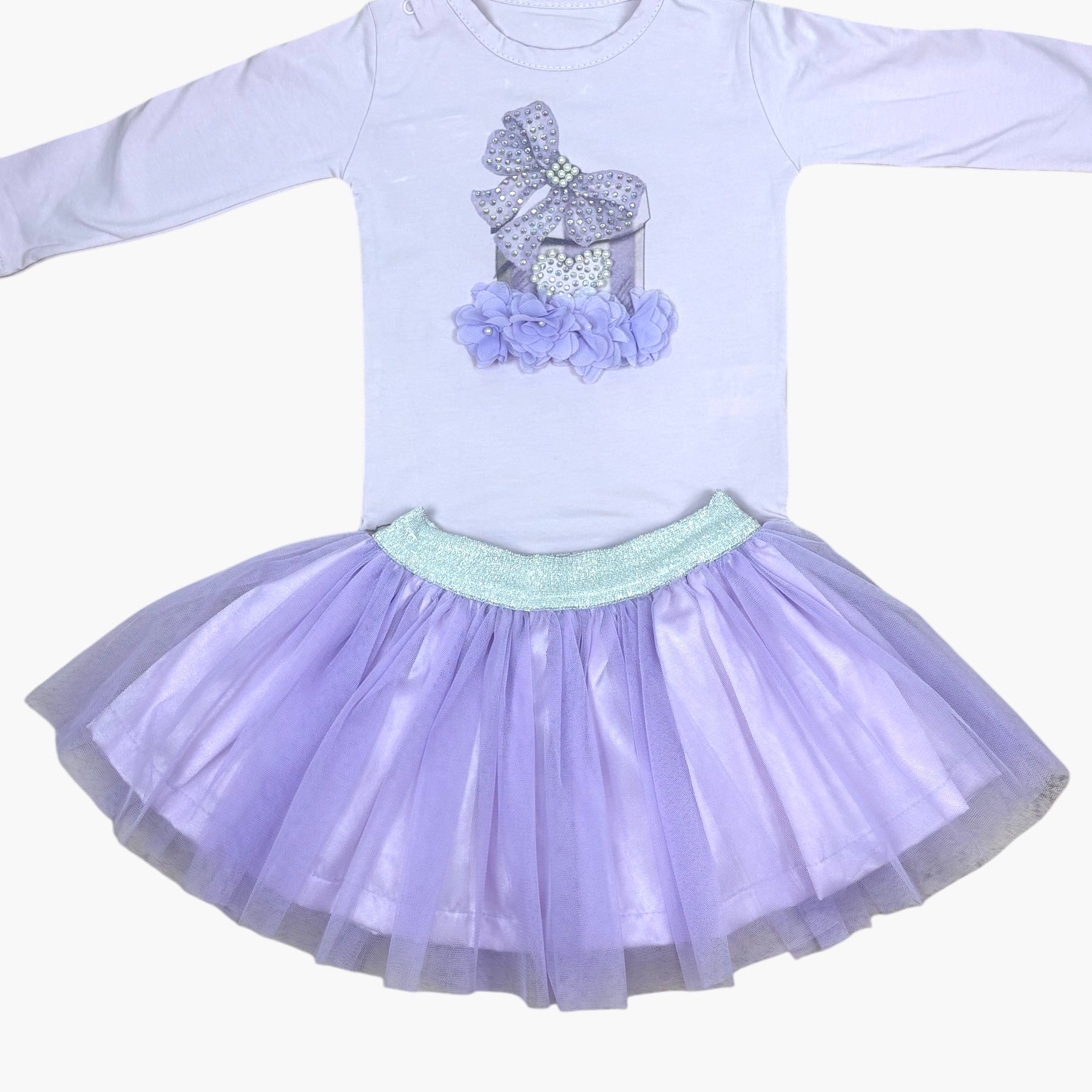 Lila feestelijke meisjesoutfit met tule rok