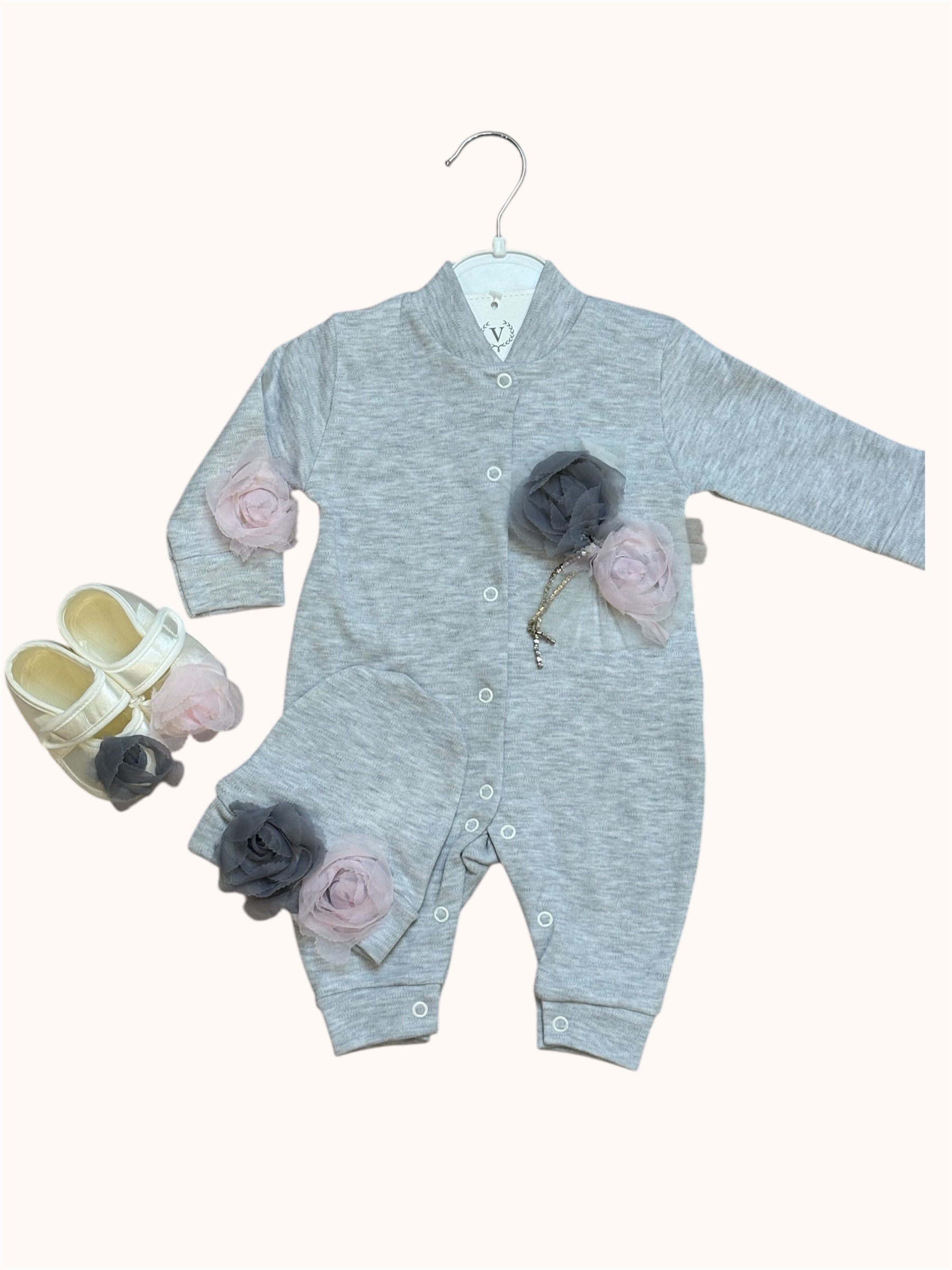 Ensemble bébé rose 5 pièces avec imprimé nœud et cœur
