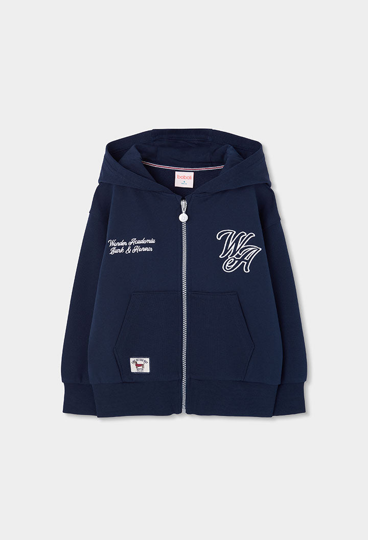 marineblauwe Boboli hoodie met rits voor jongens, vooraanzicht