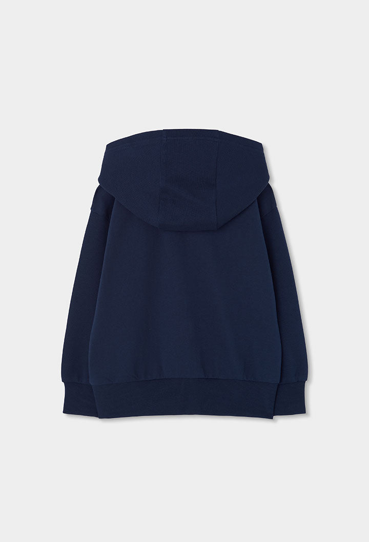 marineblauwe Boboli jongenshoodie met kap, achteraanzicht
