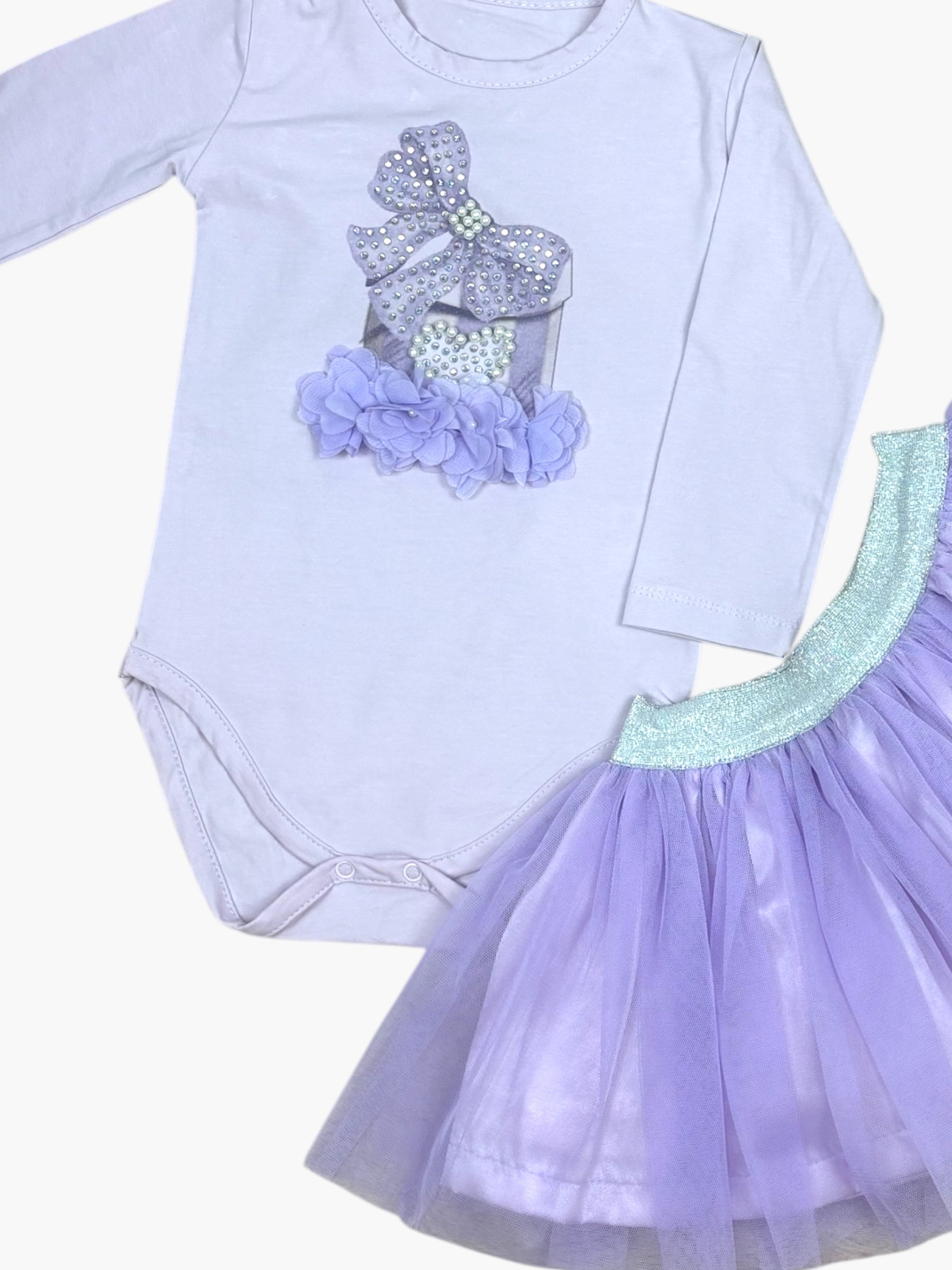 Lila feestelijke meisjesoutfit met tule rok