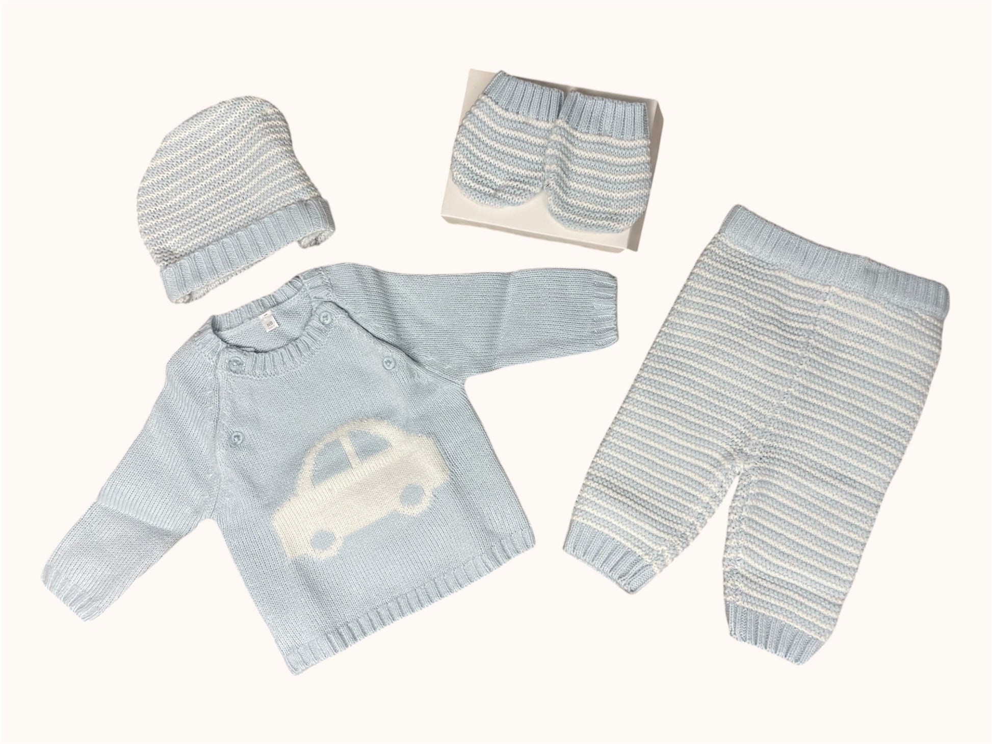 Stijlvol Blauw Gebreid Babysetje met Auto