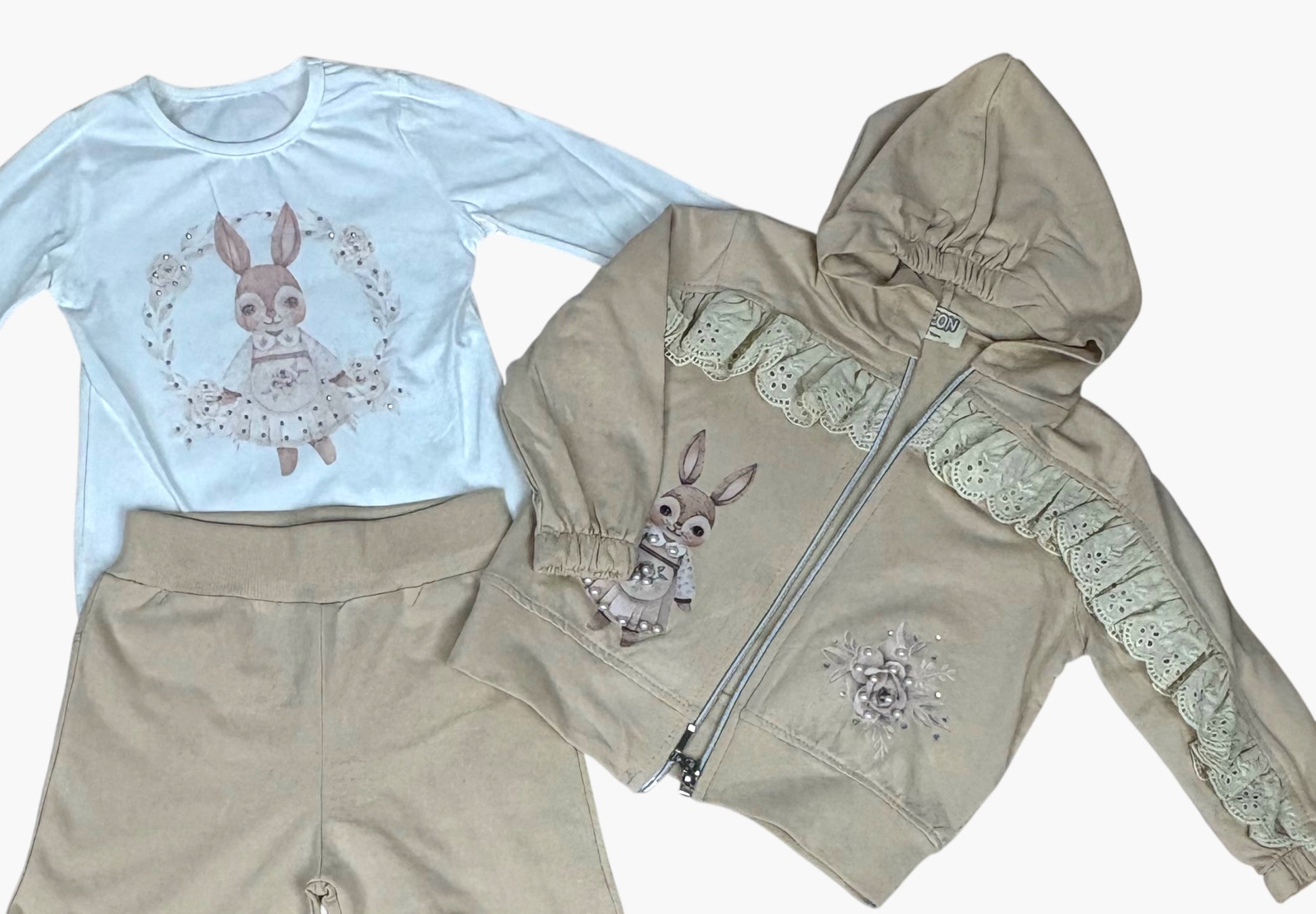 3-delige meisjesoutfit met konijntje (1-4 jaar)