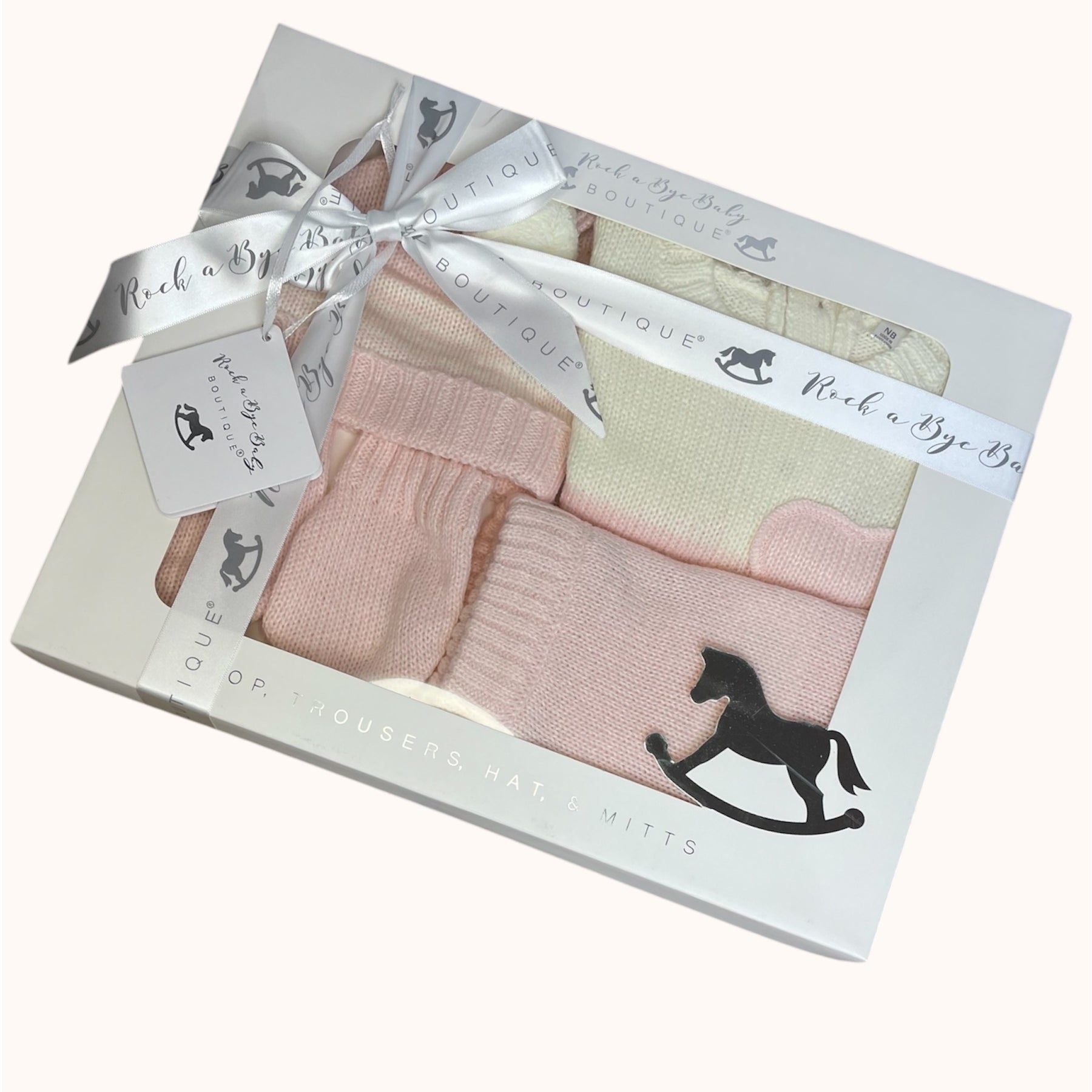 Luxe Gebreide 4-delige Baby Cadeauset - Crème en Roze