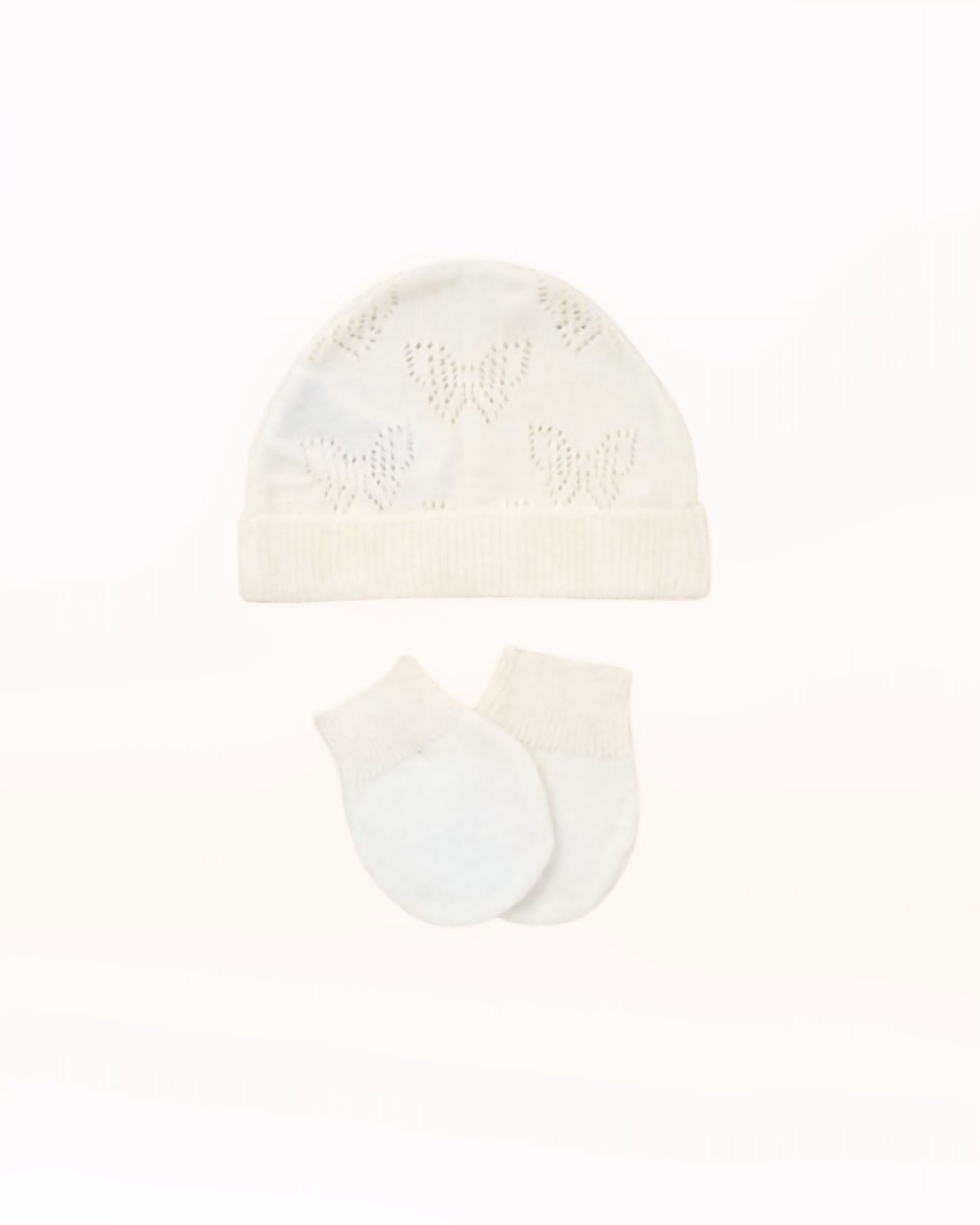 4-delige gebreide babyset - Cardigan, broek, muts & wantjes