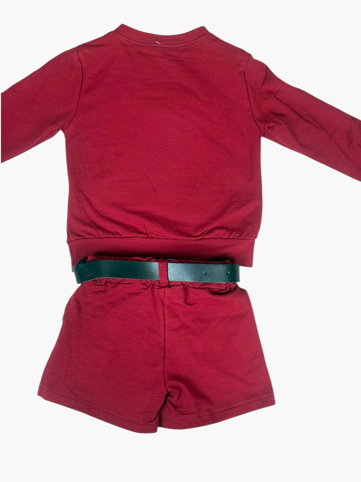 2-delige rode meisjesoutfit met teddybeer trui & short