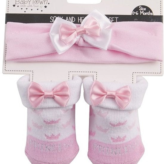 Roze haarband en sokjes set met strik