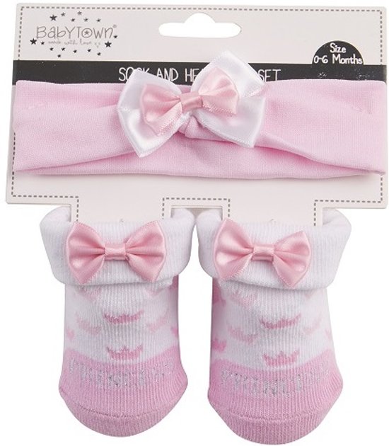 Roze haarband en sokjes set met strik