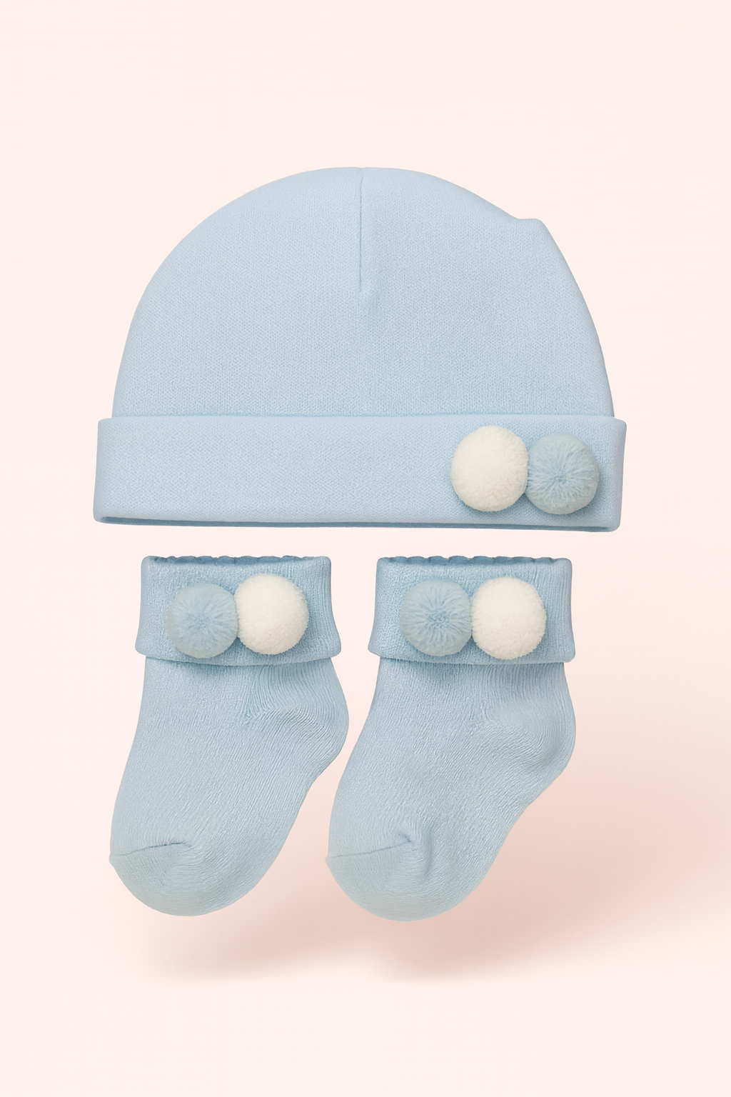 Baby muts en sokjes set met pompons