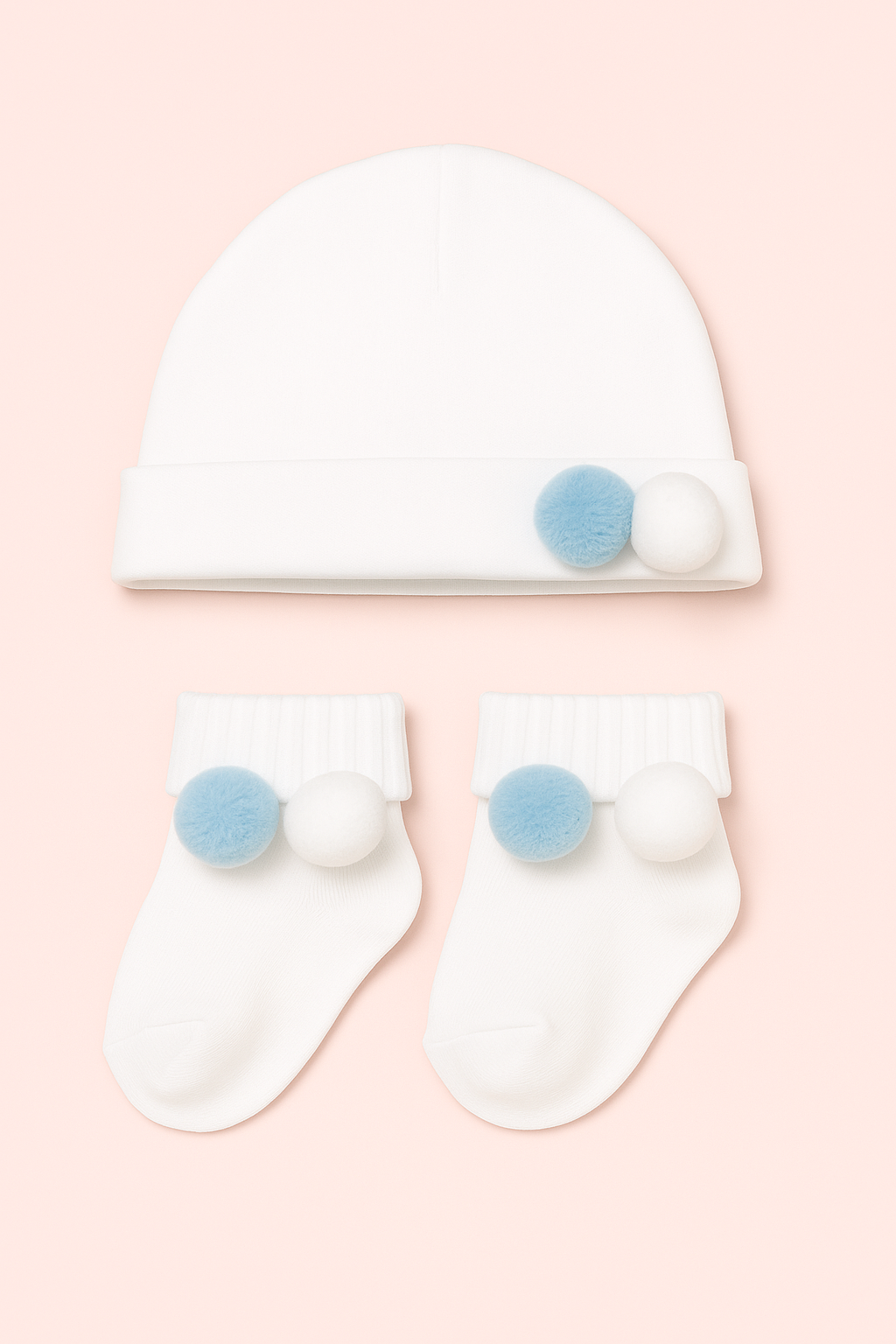 Baby muts en sokjes set met pompons