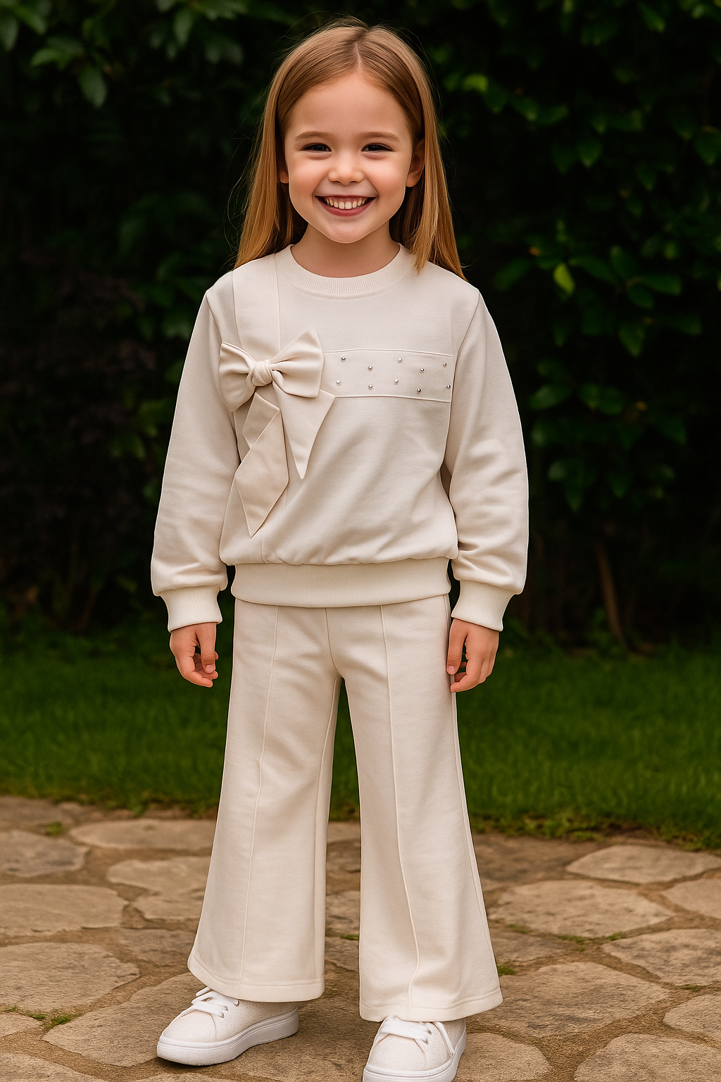 Beige meisjes set met strik