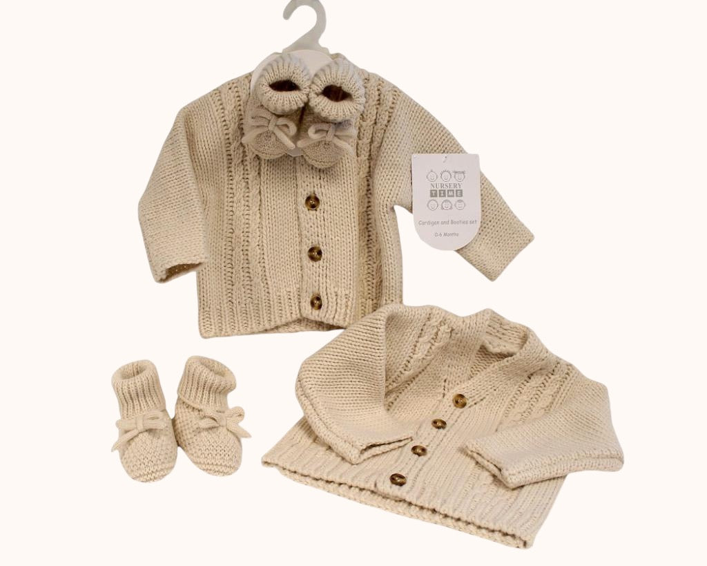 Beige Gebreid Babyvestje Set en Slofjes