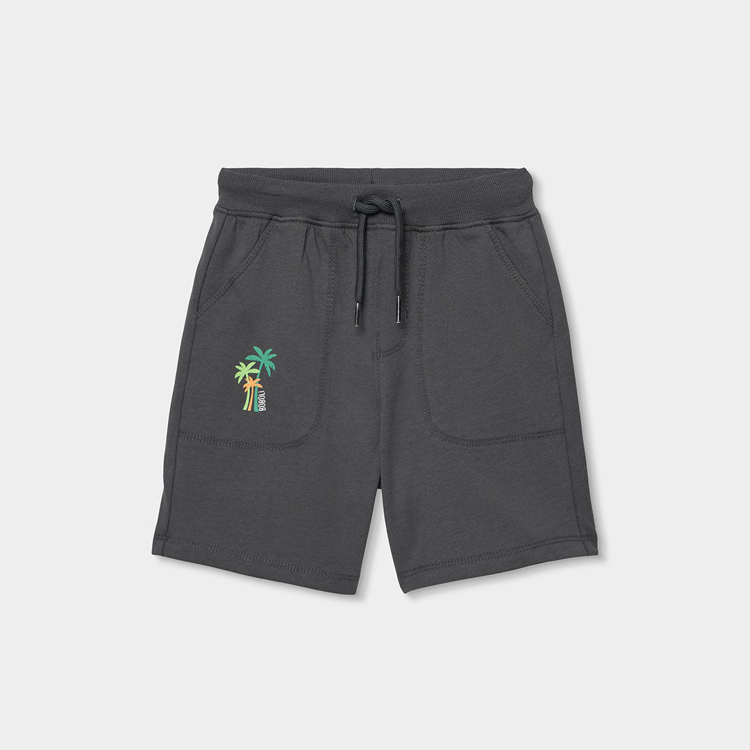 Antraciet jongens sweat shorts Boboli met geribbelde tailleband, trekkoord en kleurrijke palmboom print op linkerpijp – Elisa Kids Boutique
