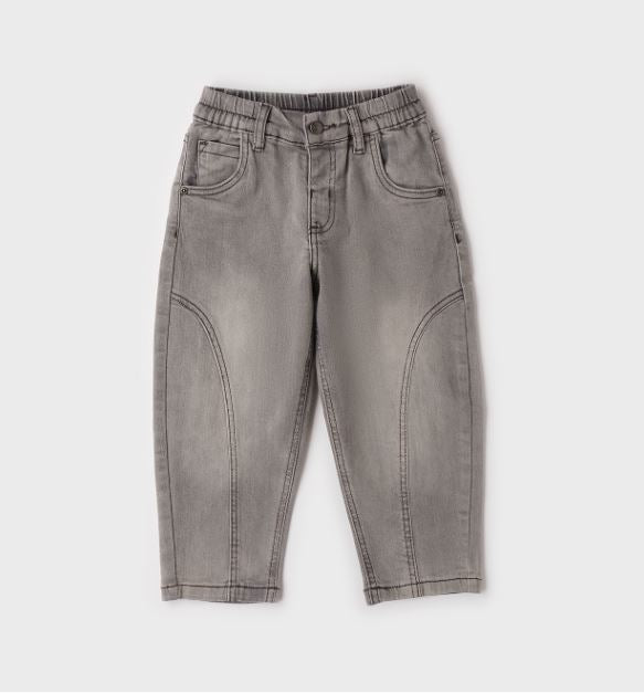 Grijze iDO jongens jeansbroek met elastische taille en vijf zakken – vooraanzicht