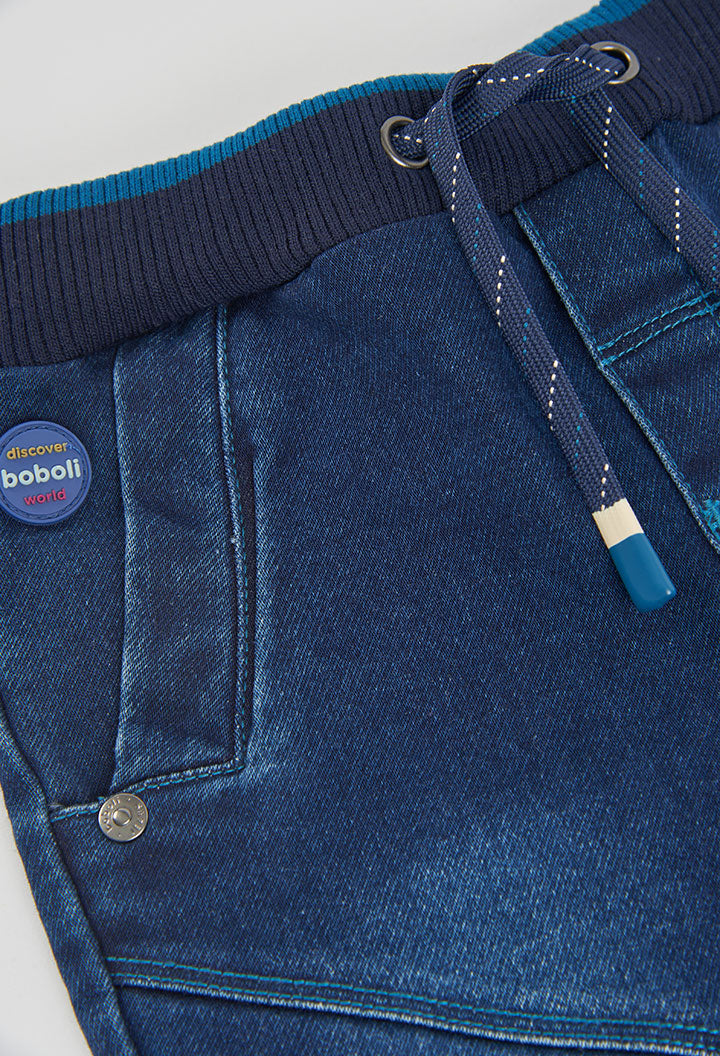 Blauwe Boboli jeansbroek voor jongens detail met denimwassing en stiksels