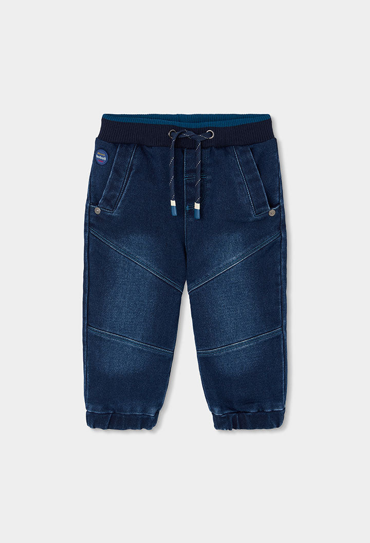 Blauwe Boboli jeansbroek voor jongens met elastische taille en trekkoord