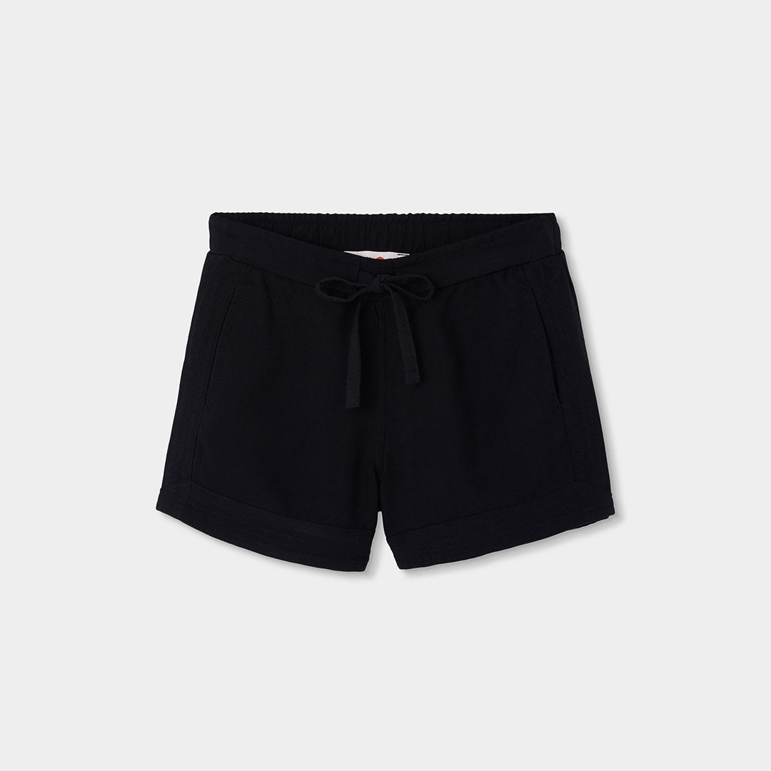 Zwarte meisjes sweat shorts Boboli met brede elastische tailleband, zwart trekkoord met strik en schuine ingestikte zakken – Elisa Kids BBoutique