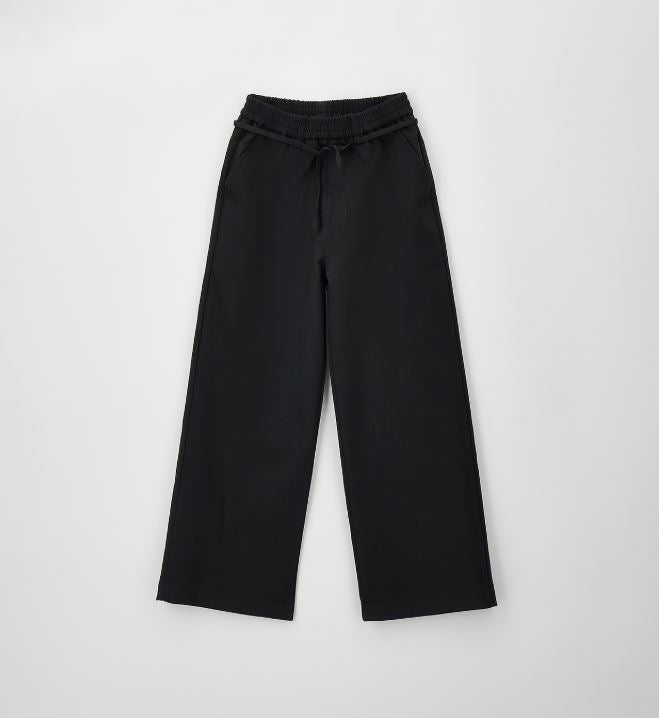 Zwarte iDO wijde broek voor meisjes met elastische taille en trekkoord
