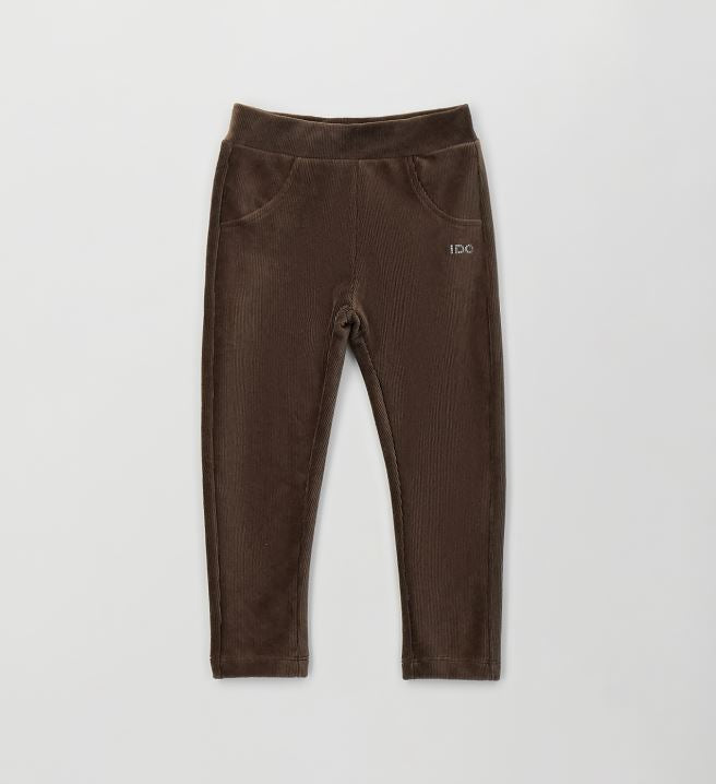 Bruine iDO meisjes ribfluwelen legging met elastische taille – vooraanzicht