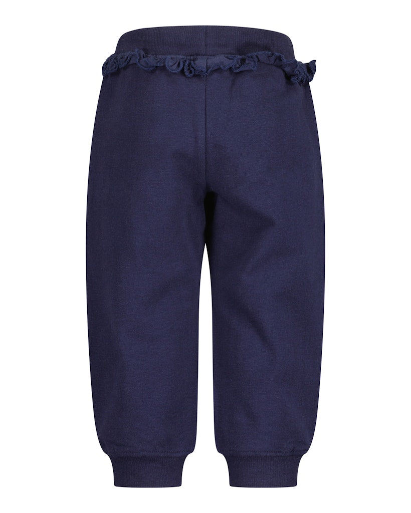 Donkerblauwe baby joggingbroek met ruches aan de taille van Blue Seven – achteraanzicht