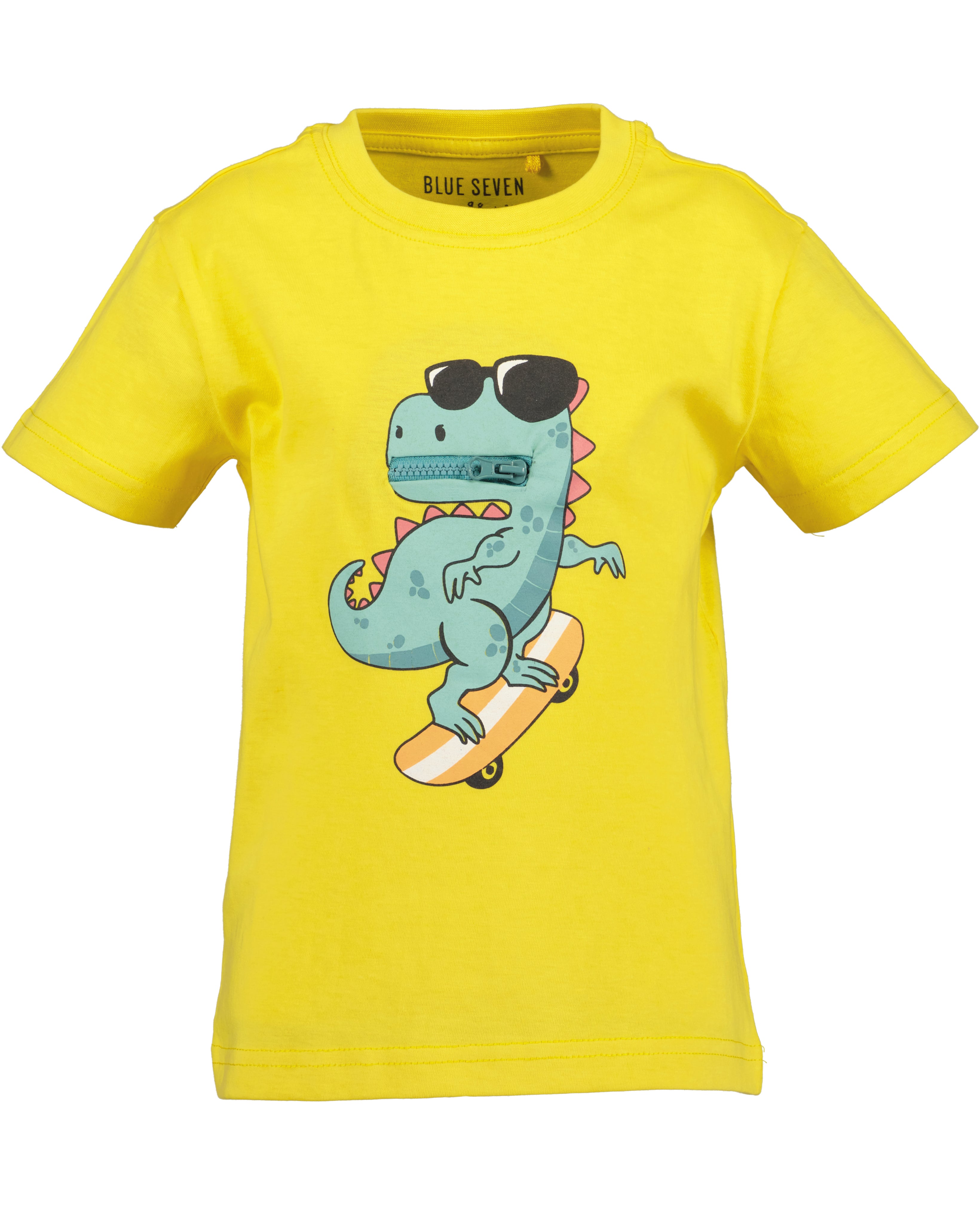 Jongens t-shirt geel met skatende dinosaurus print Blue Seven