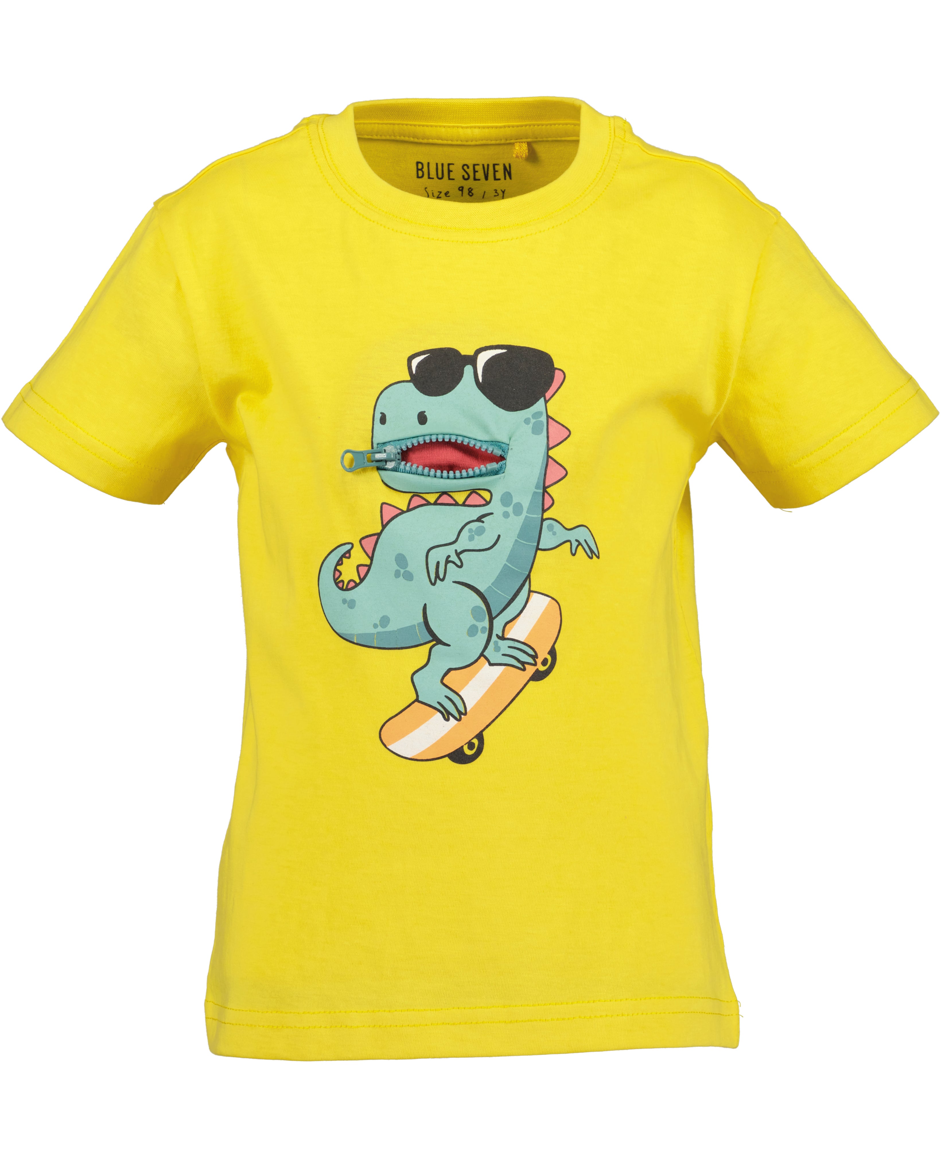 Jongens t-shirt geel met skatende dinosaurus print Blue Seven