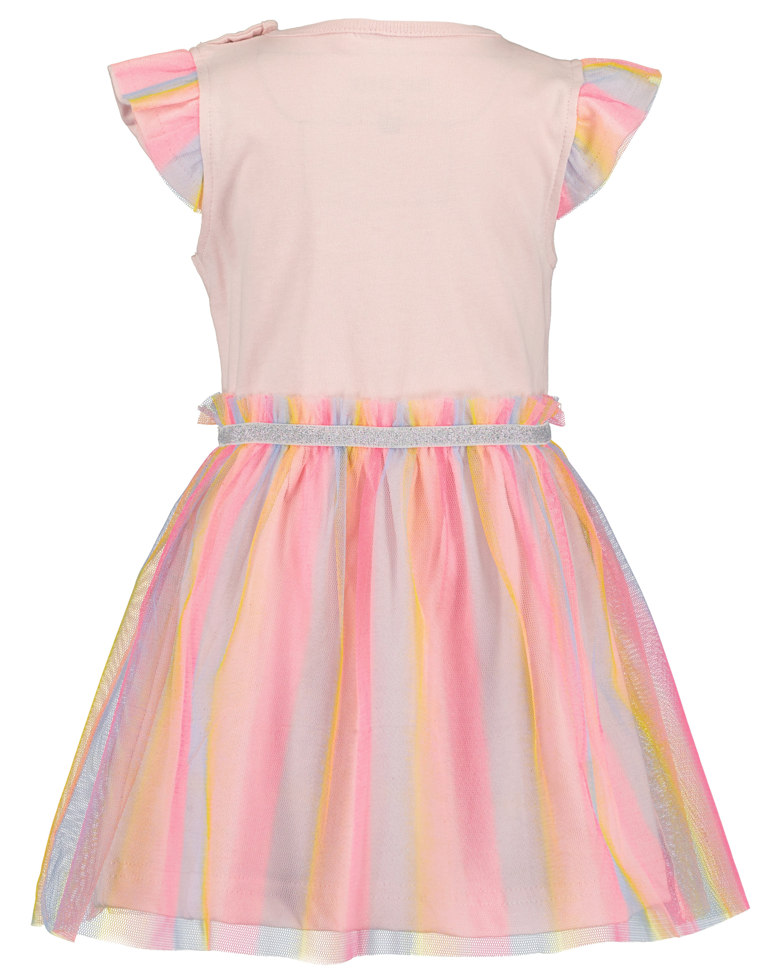 Achterkant baby meisjes jurk Blue Seven roze met regenboog tule rok en vlindermouwen – Elisa Kids Boutique