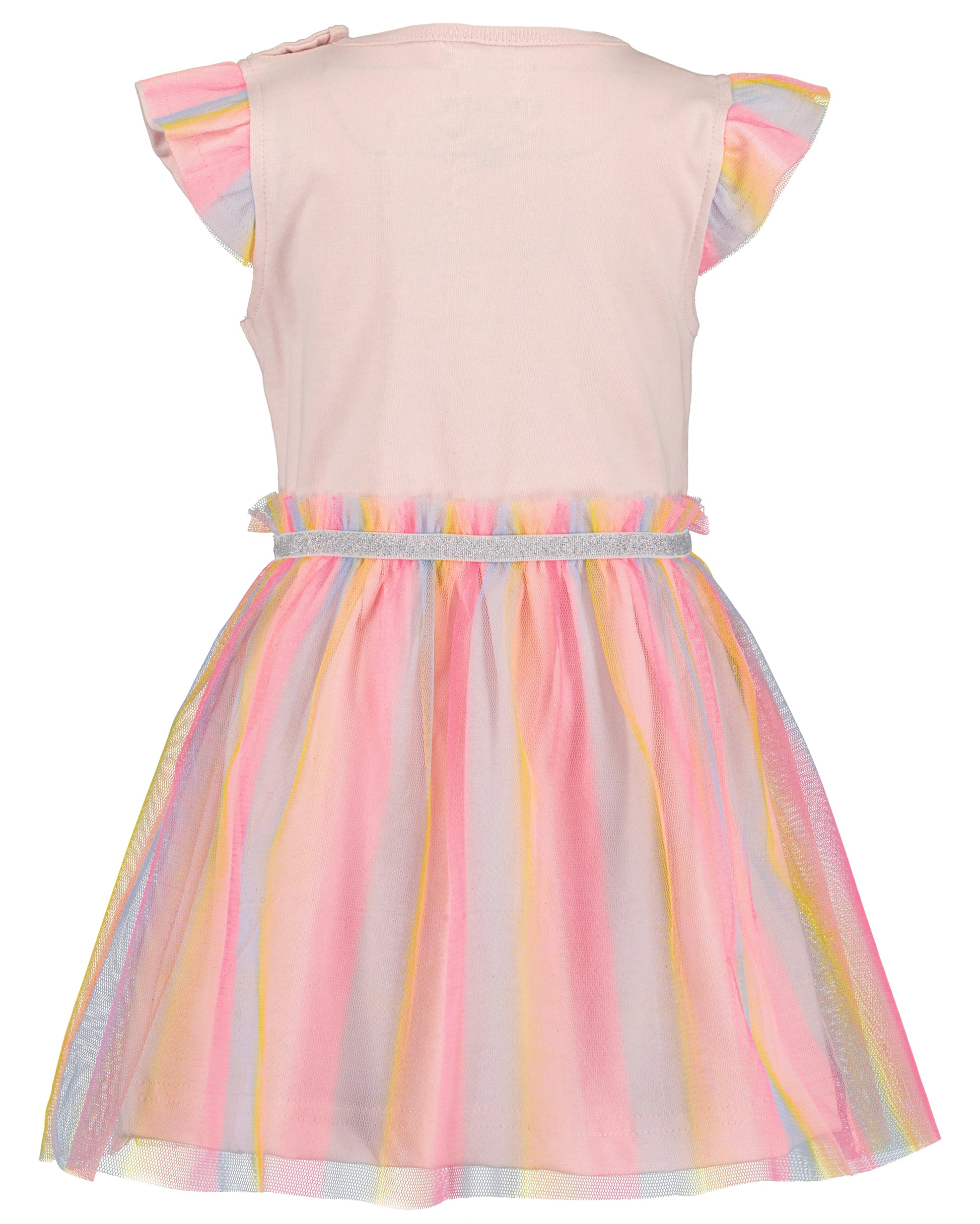 Achterkant baby meisjes jurk Blue Seven roze met regenboog tule rok en vlindermouwen – Elisa Kids Boutique