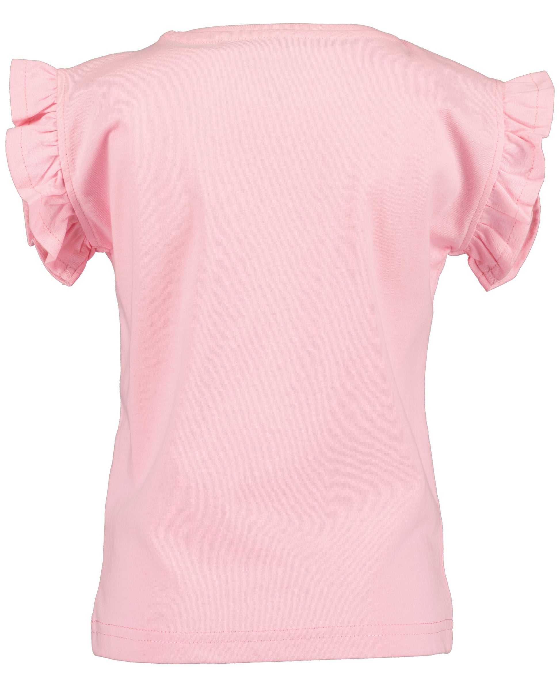 Achterkant roze meisjes t-shirt Blue Seven met dubbele ruchemouwen – Elisa Kids Boutique