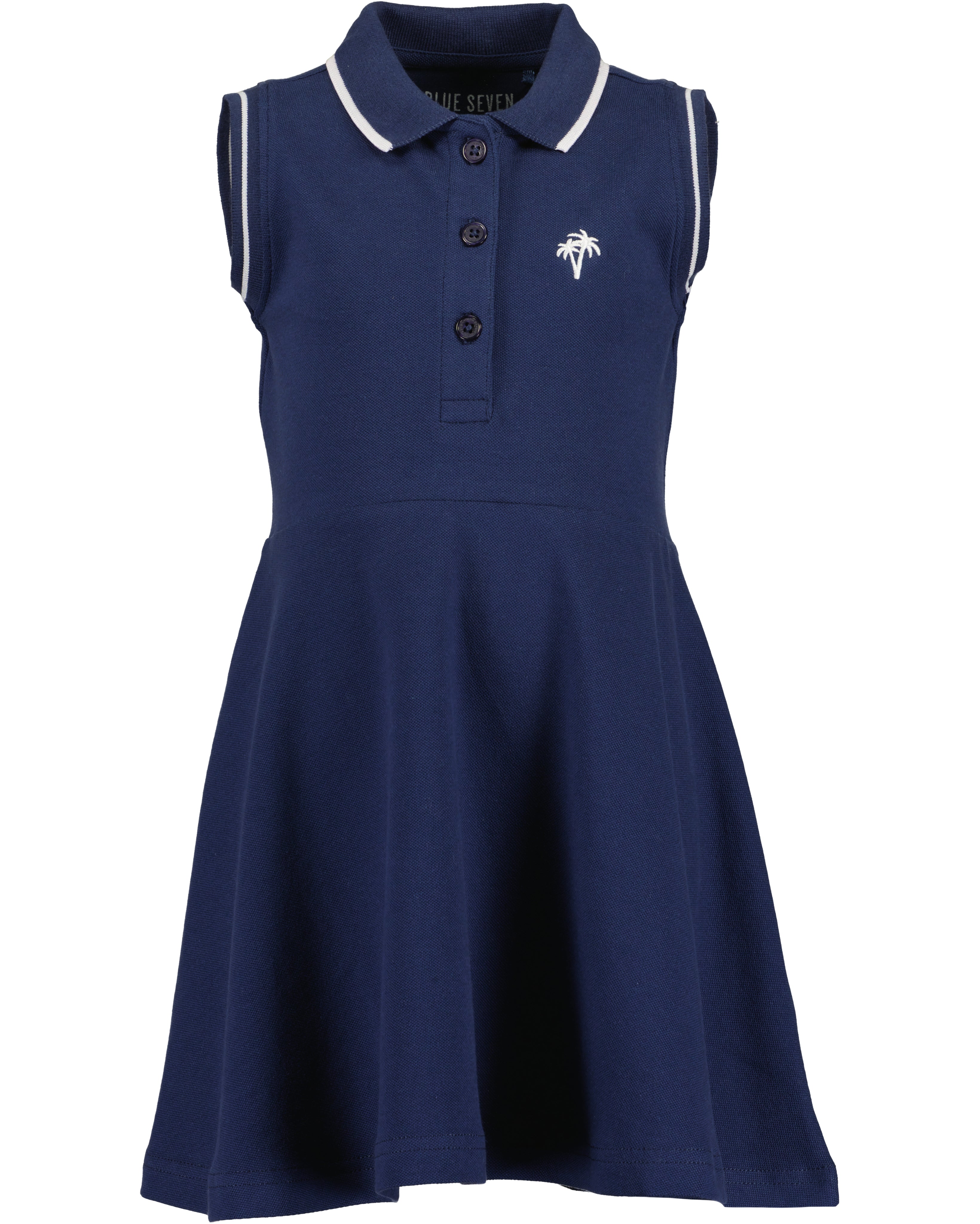 Meisjes polo jurk marineblauw mouwloos met palmboom borduursel Blue Seven