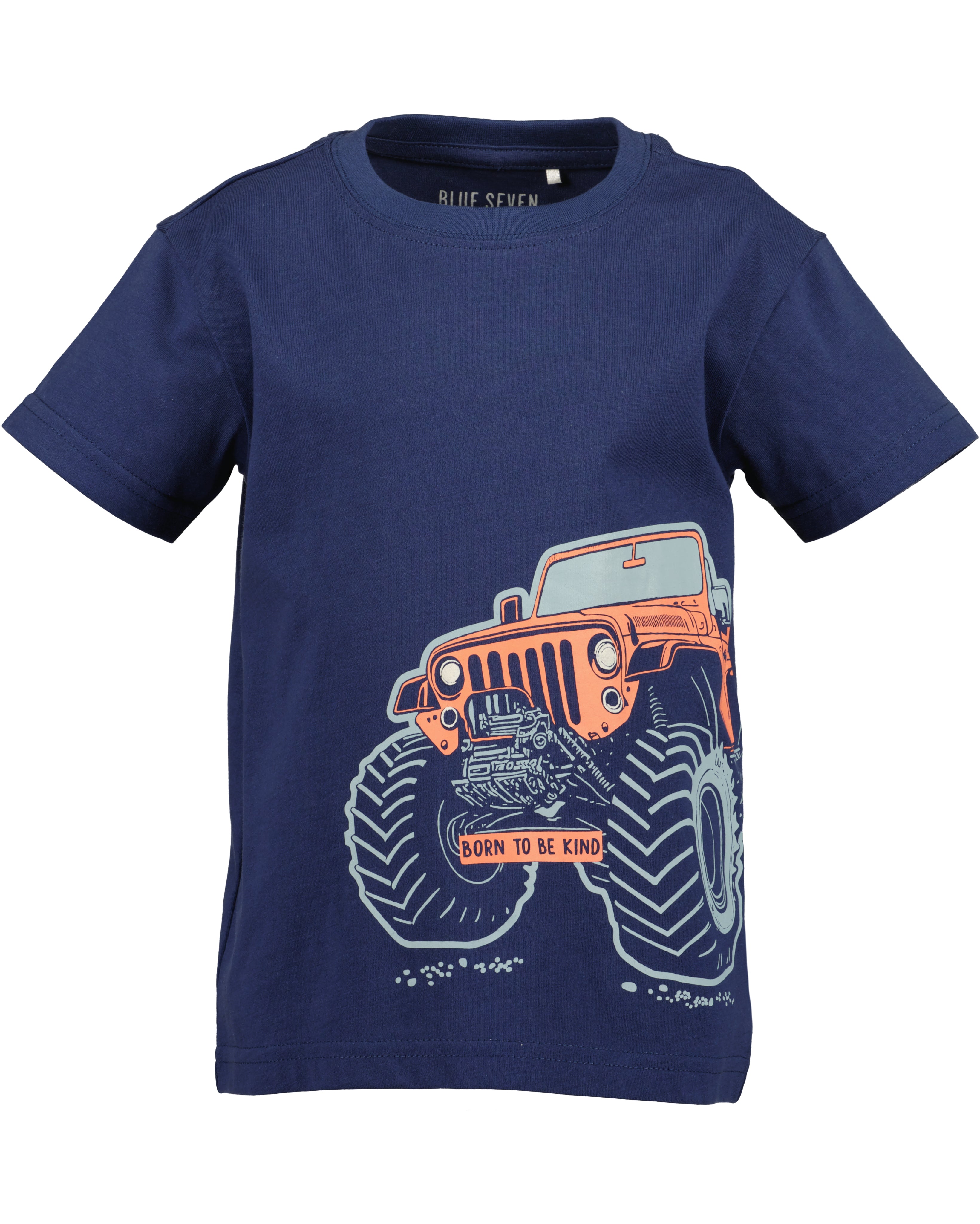 Jongens set t-shirt donkerblauw monster truck print en beige cargo shorts Blue Seven