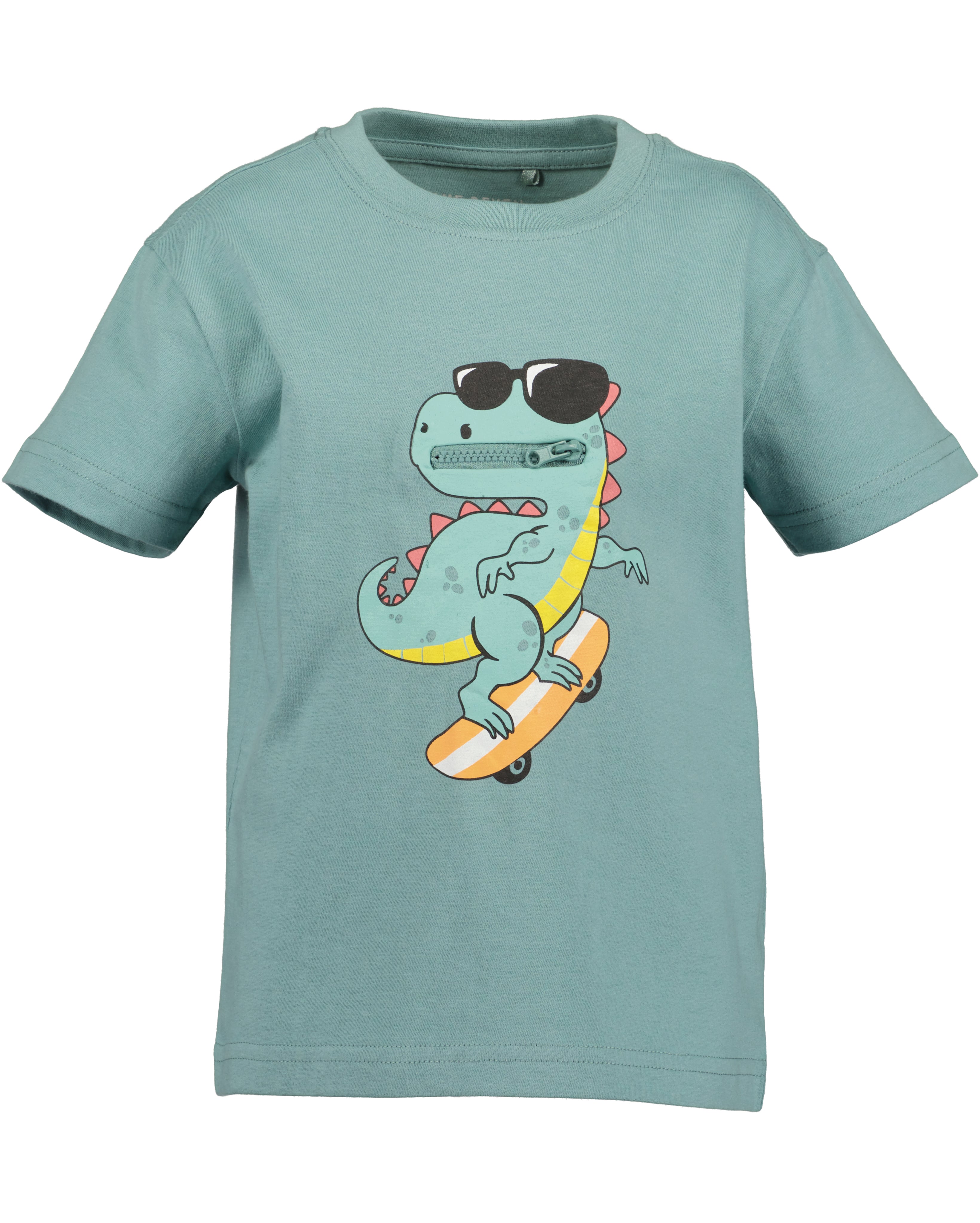 Jongens t-shirt mintgroen met interactieve skatende dinosaurus print