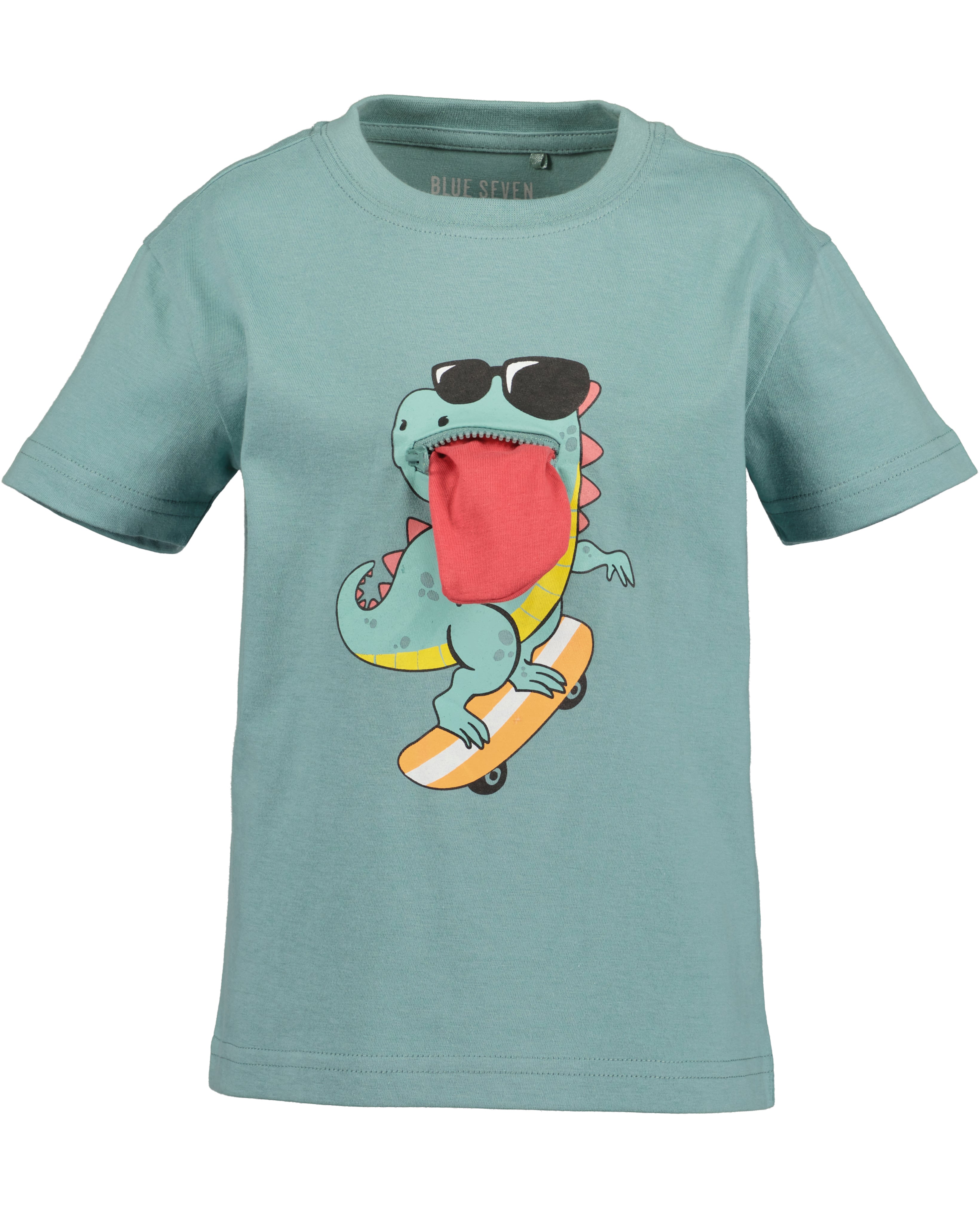 Jongens t-shirt mintgroen met interactieve skatende dinosaurus print